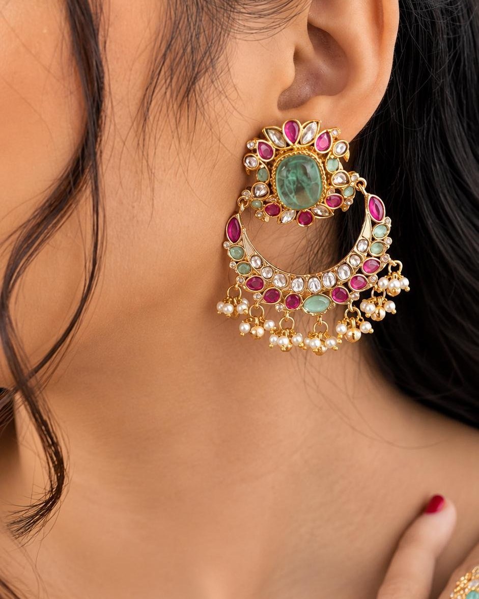 Myra quartz chandbali, worn