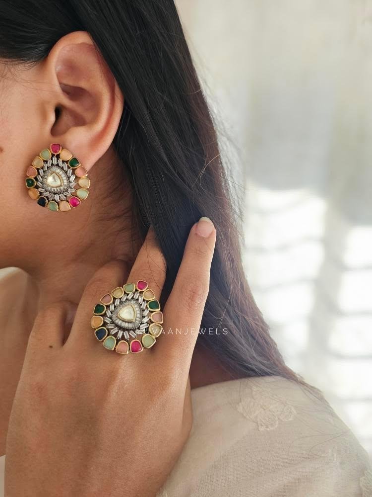 Peatel polki studs and ring, gifts under Rs 3,000