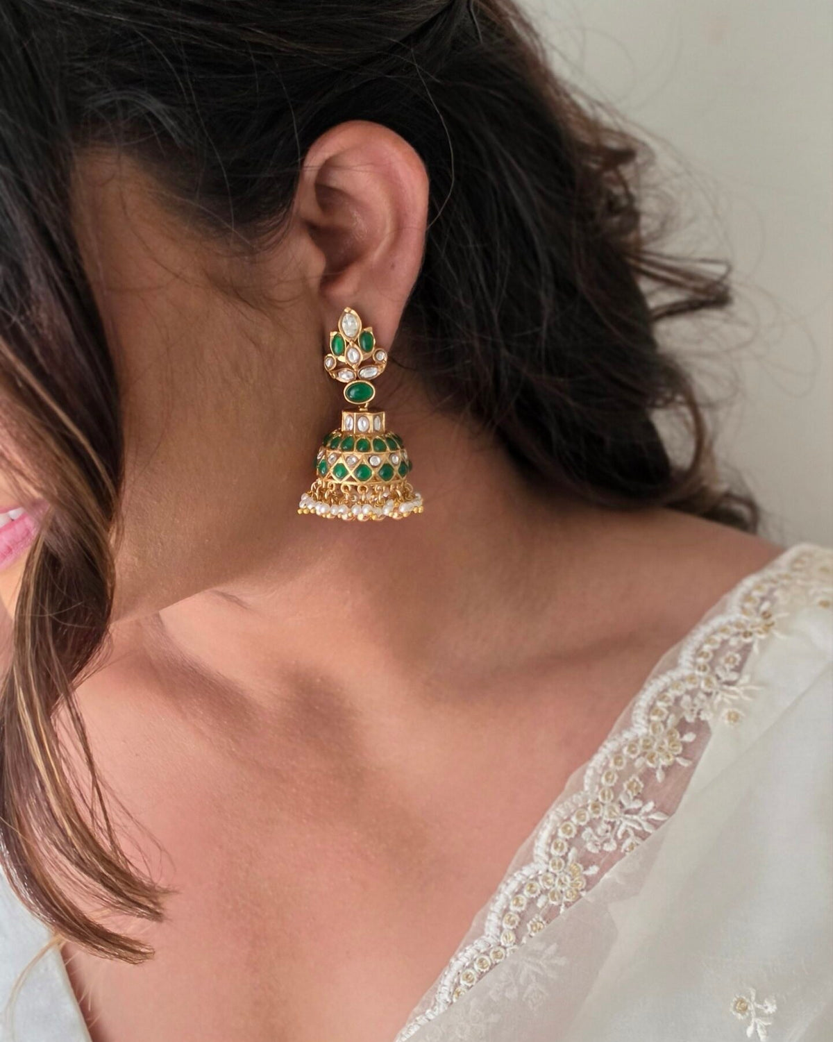 Nisha handcrafted jhumki, worn