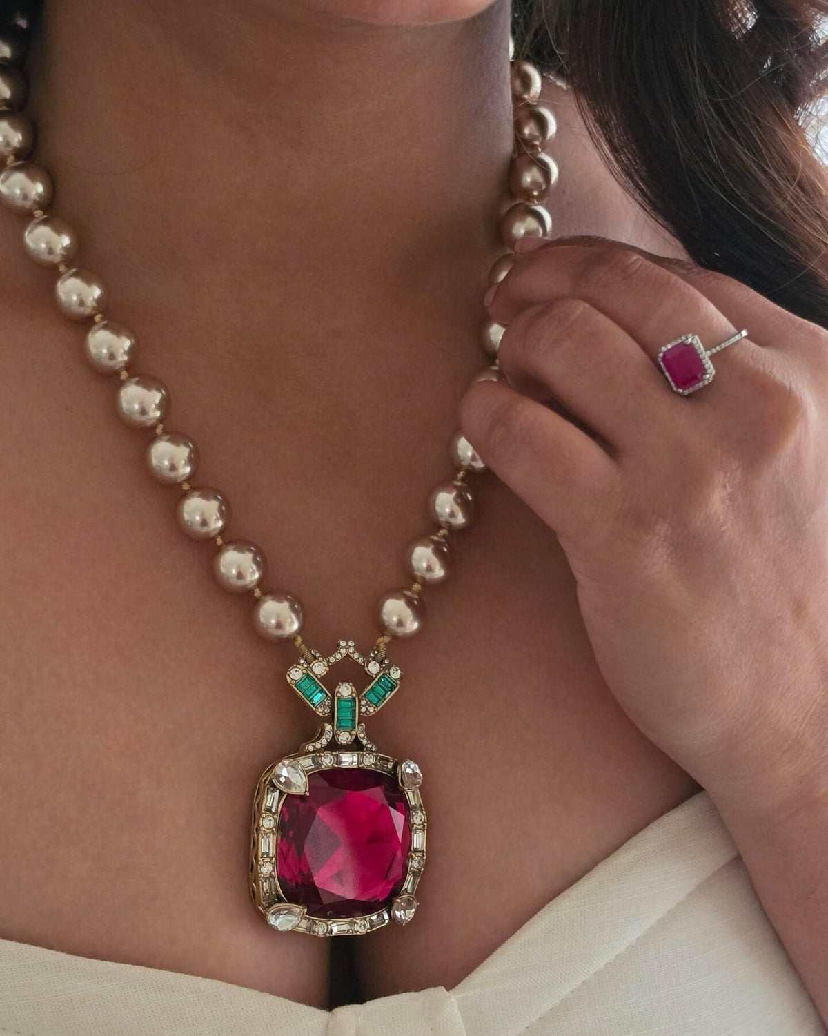 Rajavi semi-precious quartz necklace, worn