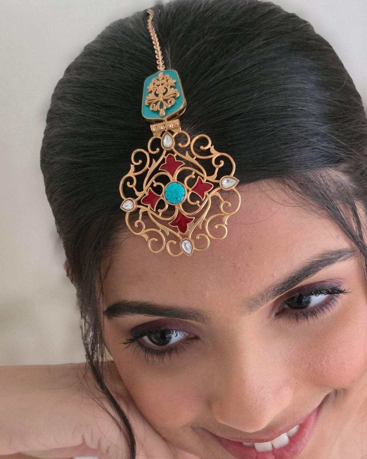 Amiara handcrafted maang tikka, worn
