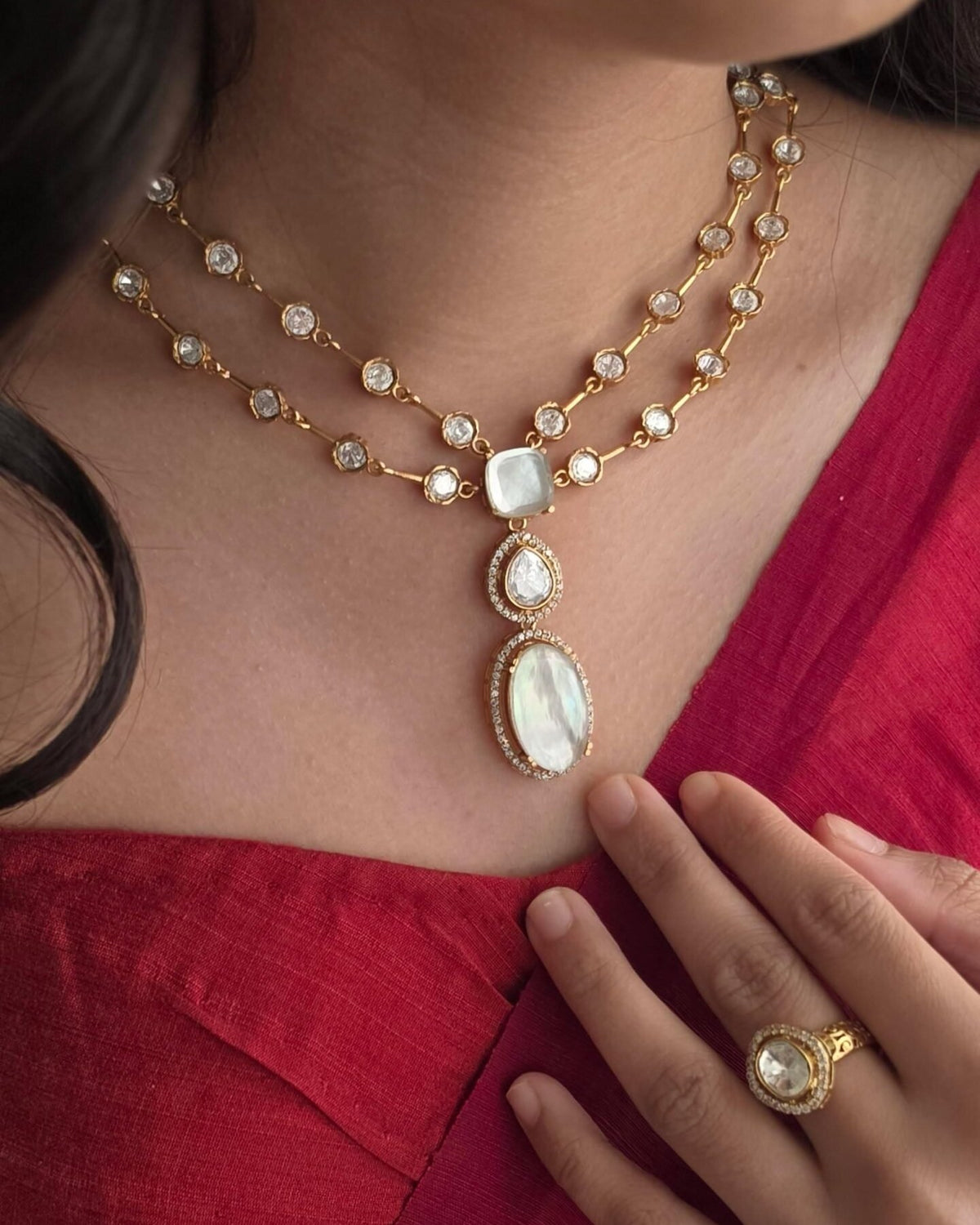 Elena polki necklace, worn