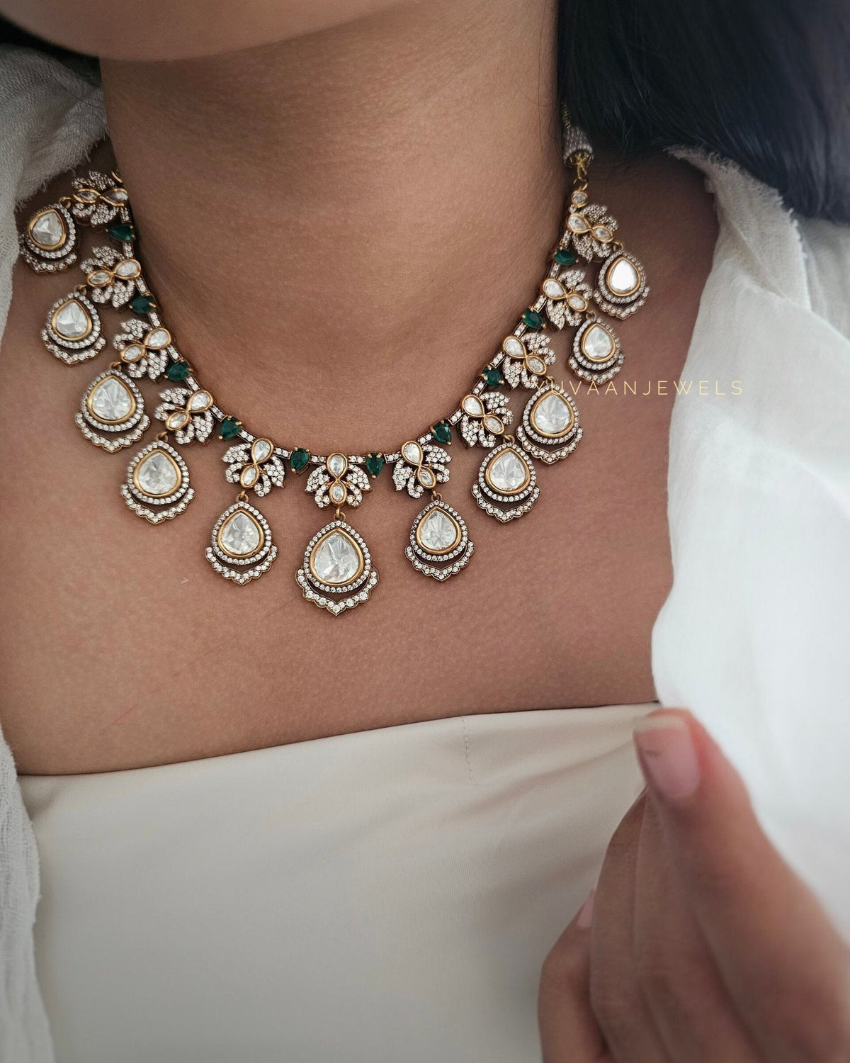 Vandana polki necklace, worn
