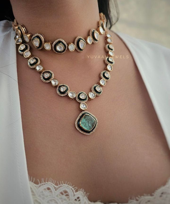 Leena Polki and Meena necklace