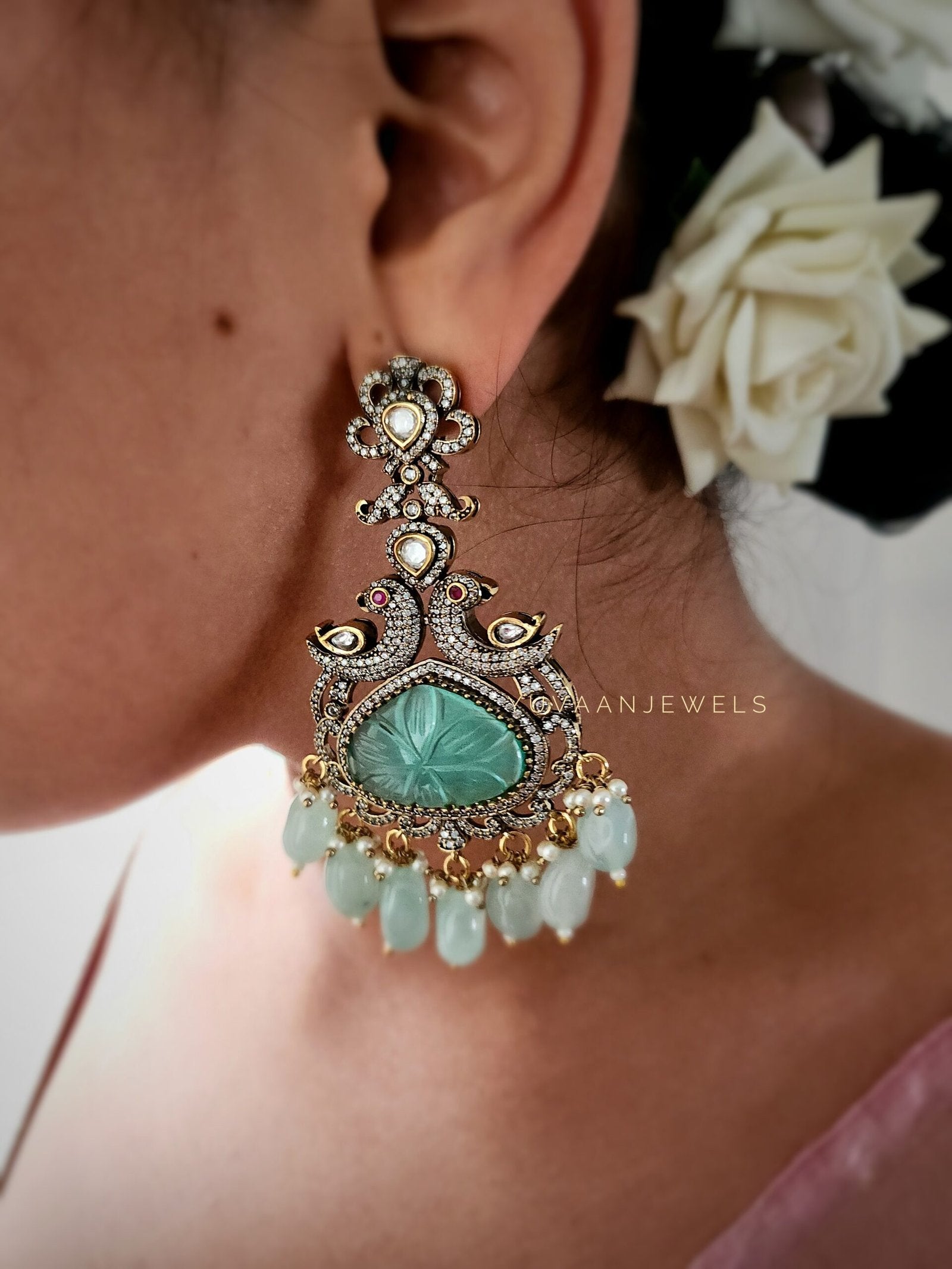 Papiha quartz and polki earing
