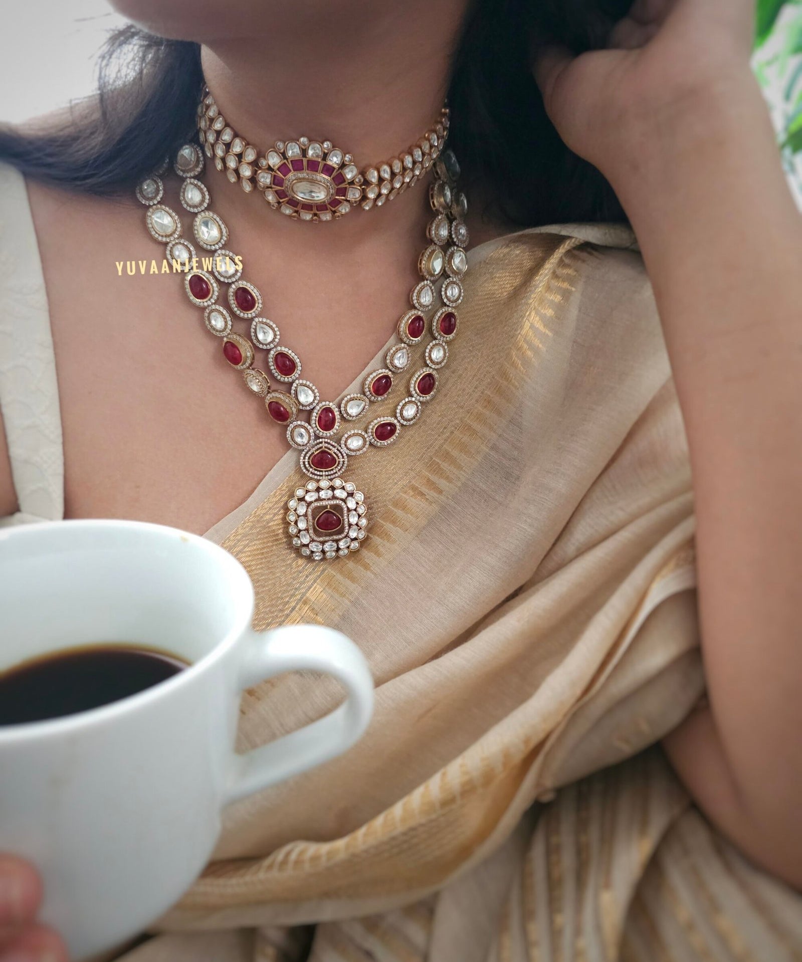 Madhushree quartz and polki necklace
