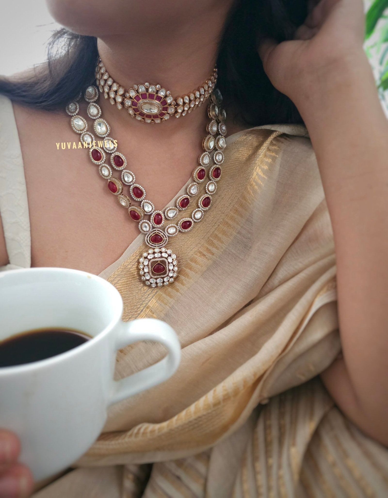 Madhushree quartz and polki necklace