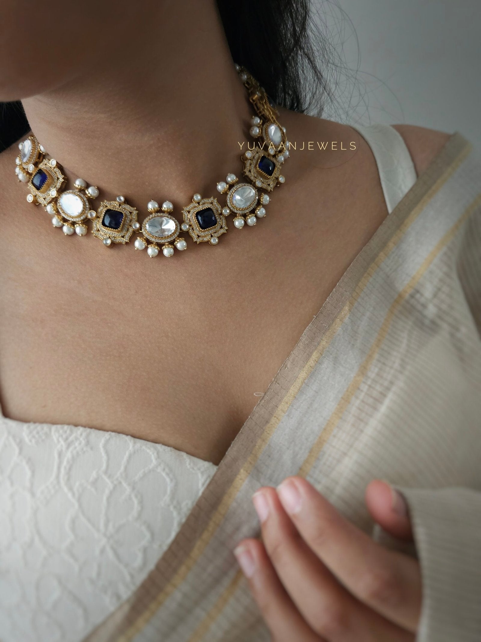Margot Quartz polki and pearls choker