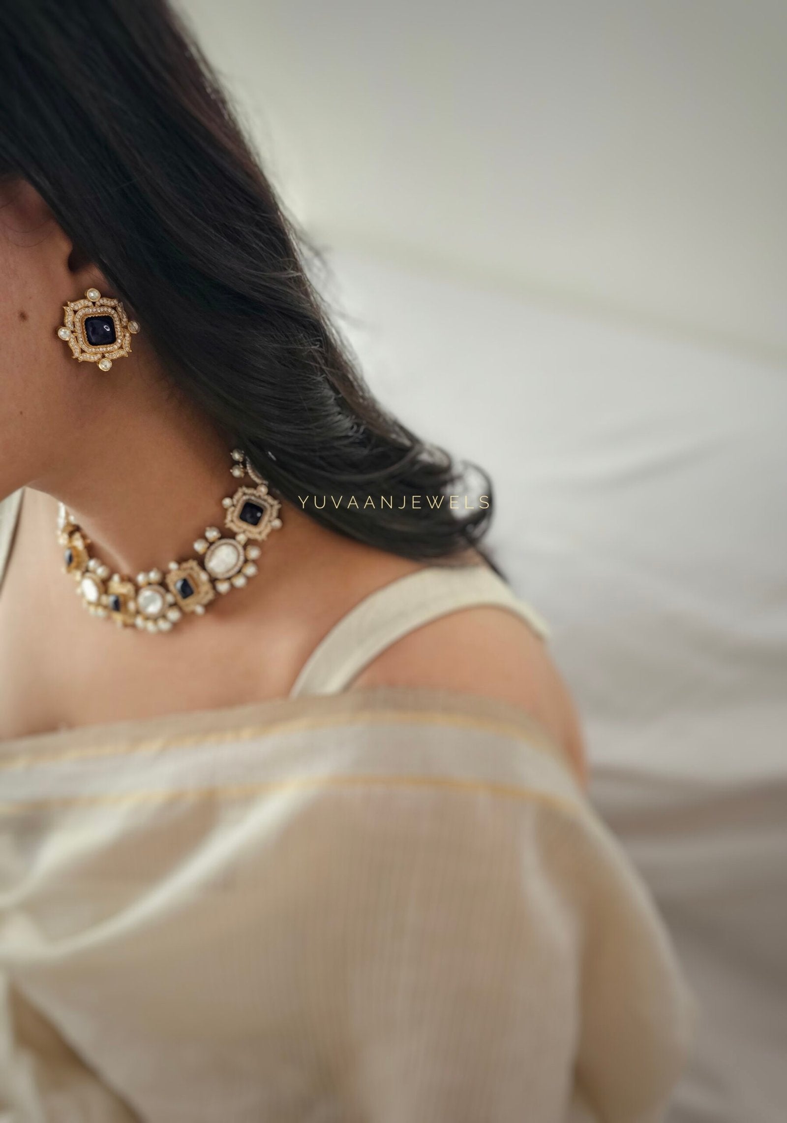 Margot Quartz polki and pearls choker