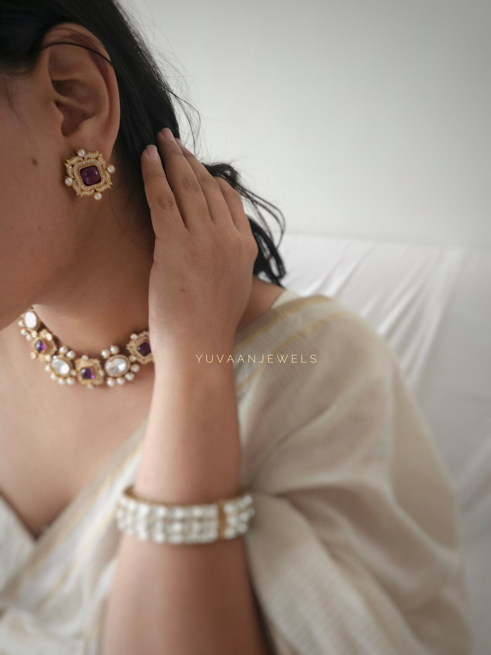 Margot Quartz polki and pearls choker