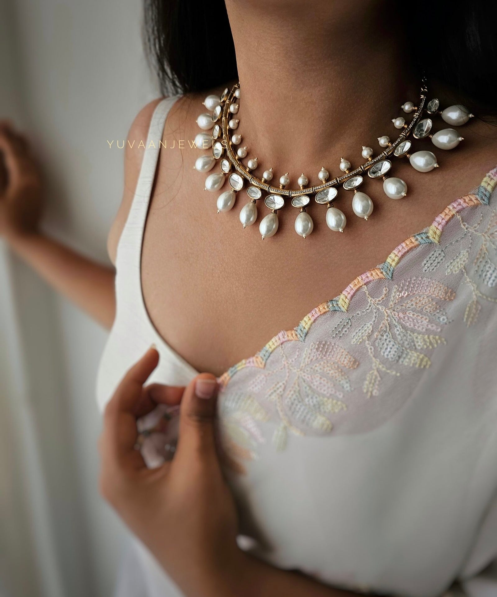 Lagoona polki and pearl necklace