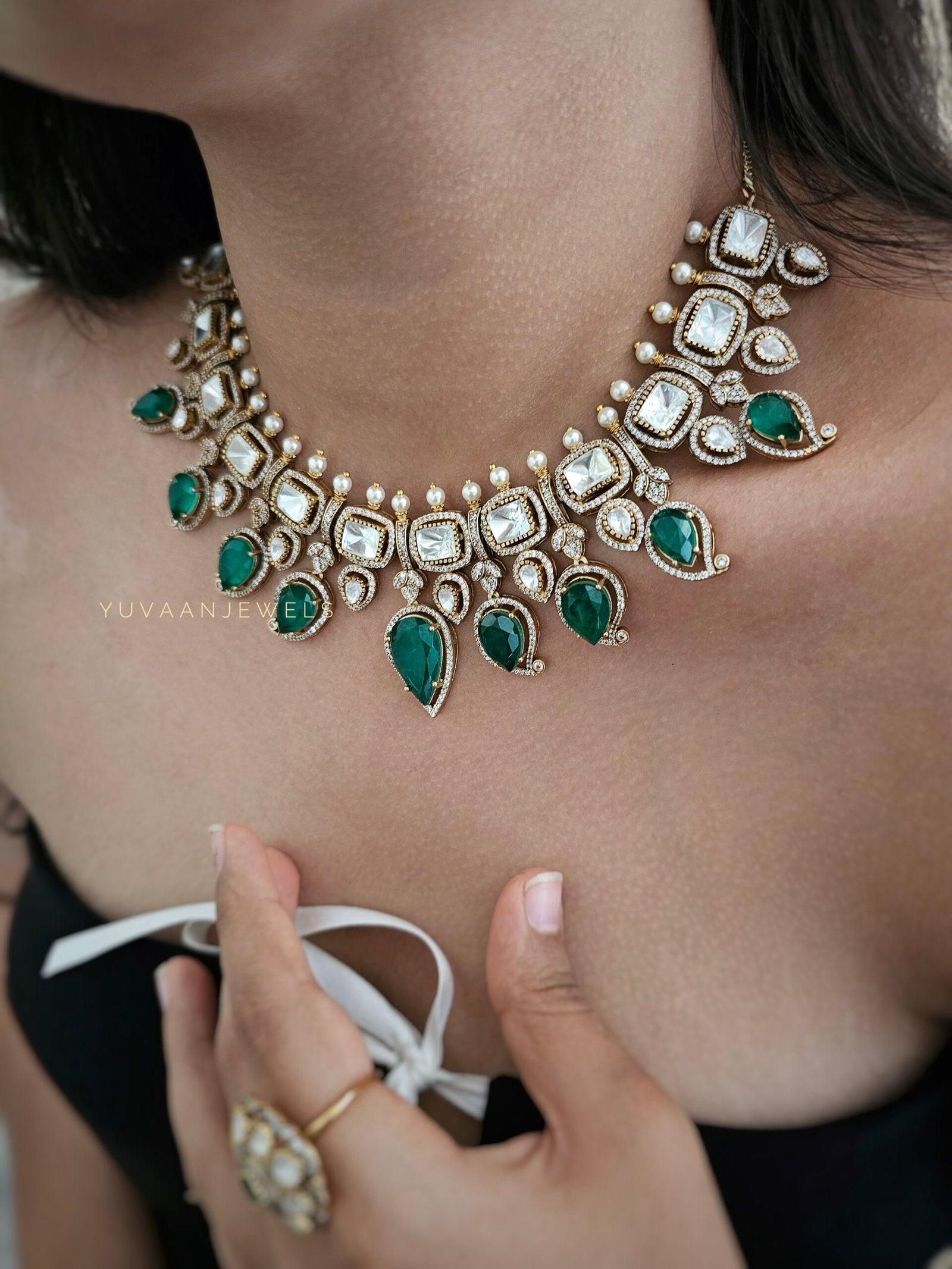 Maahika Quartz and Polki necklace