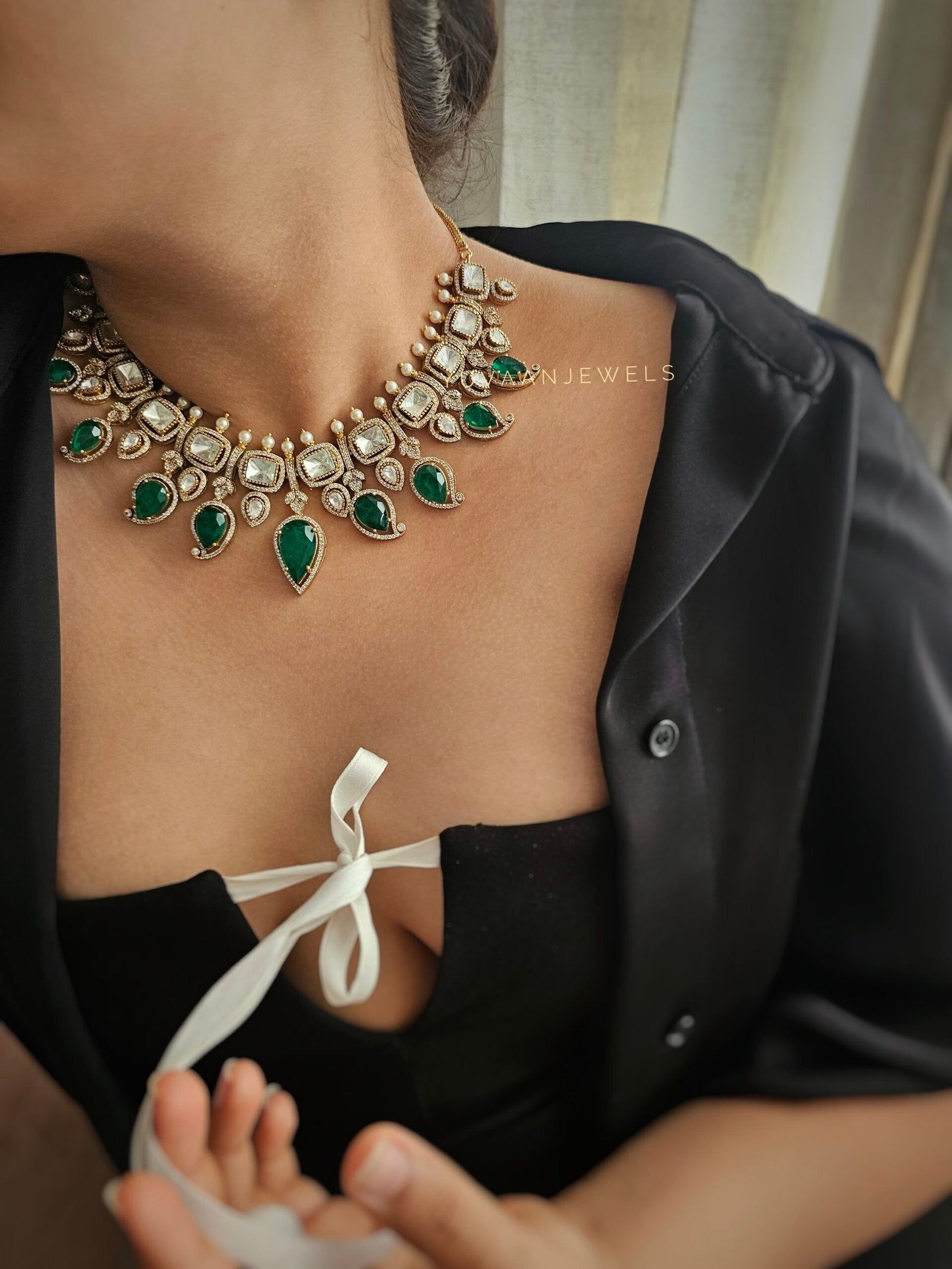 Maahika Quartz and Polki necklace