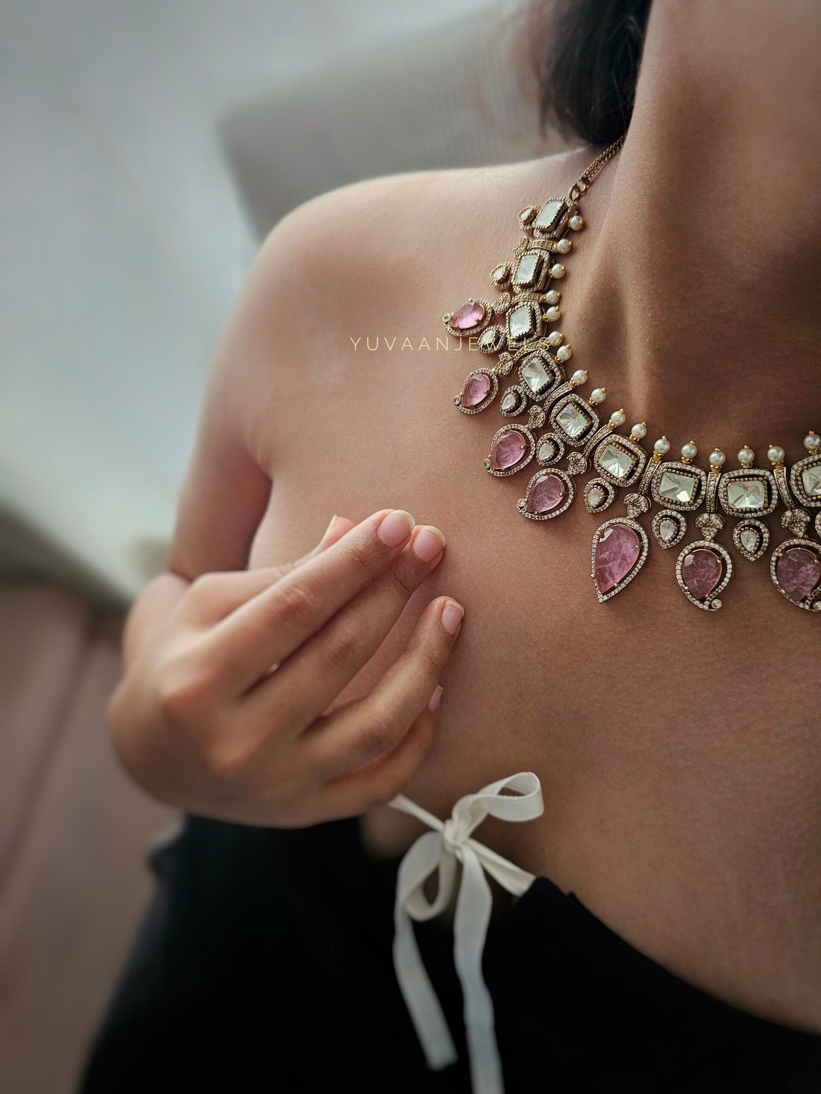 Maahika Quartz and Polki necklace