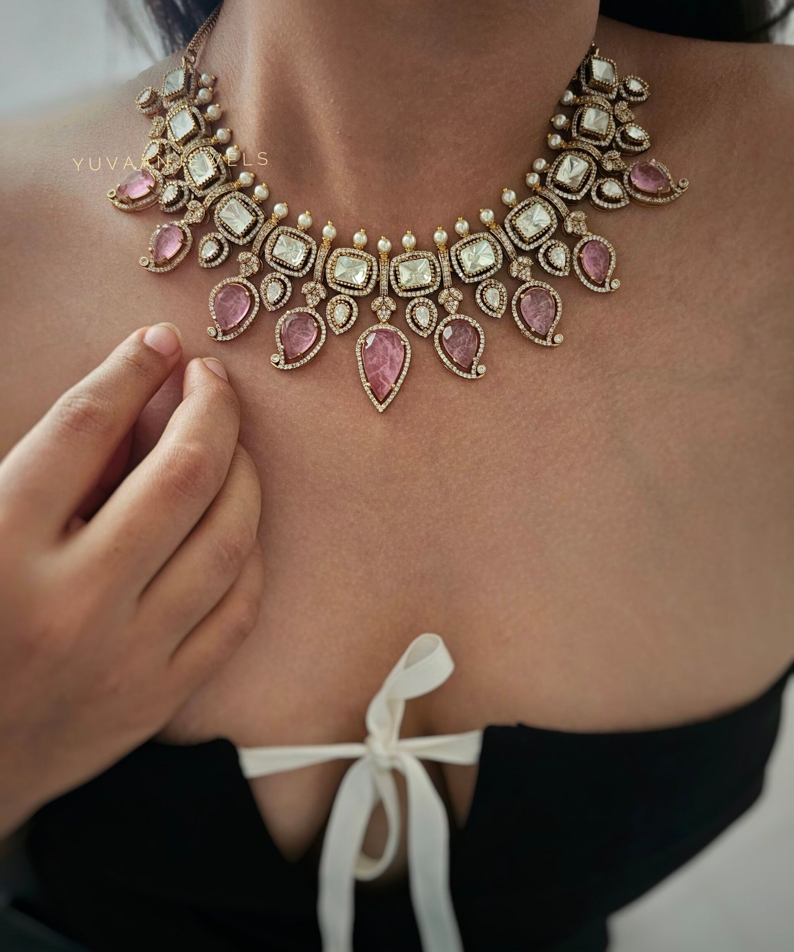 Maahika Quartz and Polki necklace
