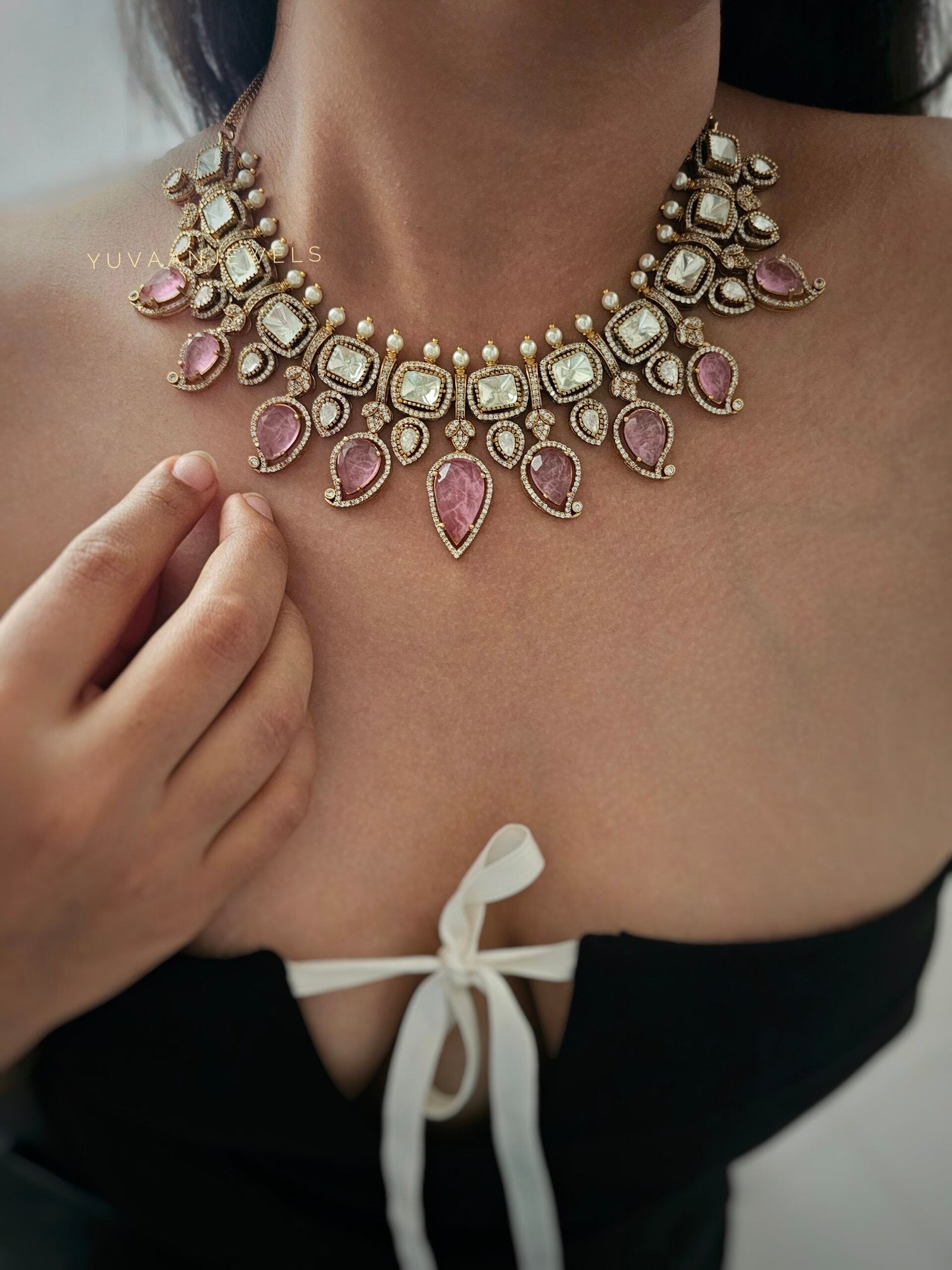 Maahika Quartz and Polki necklace