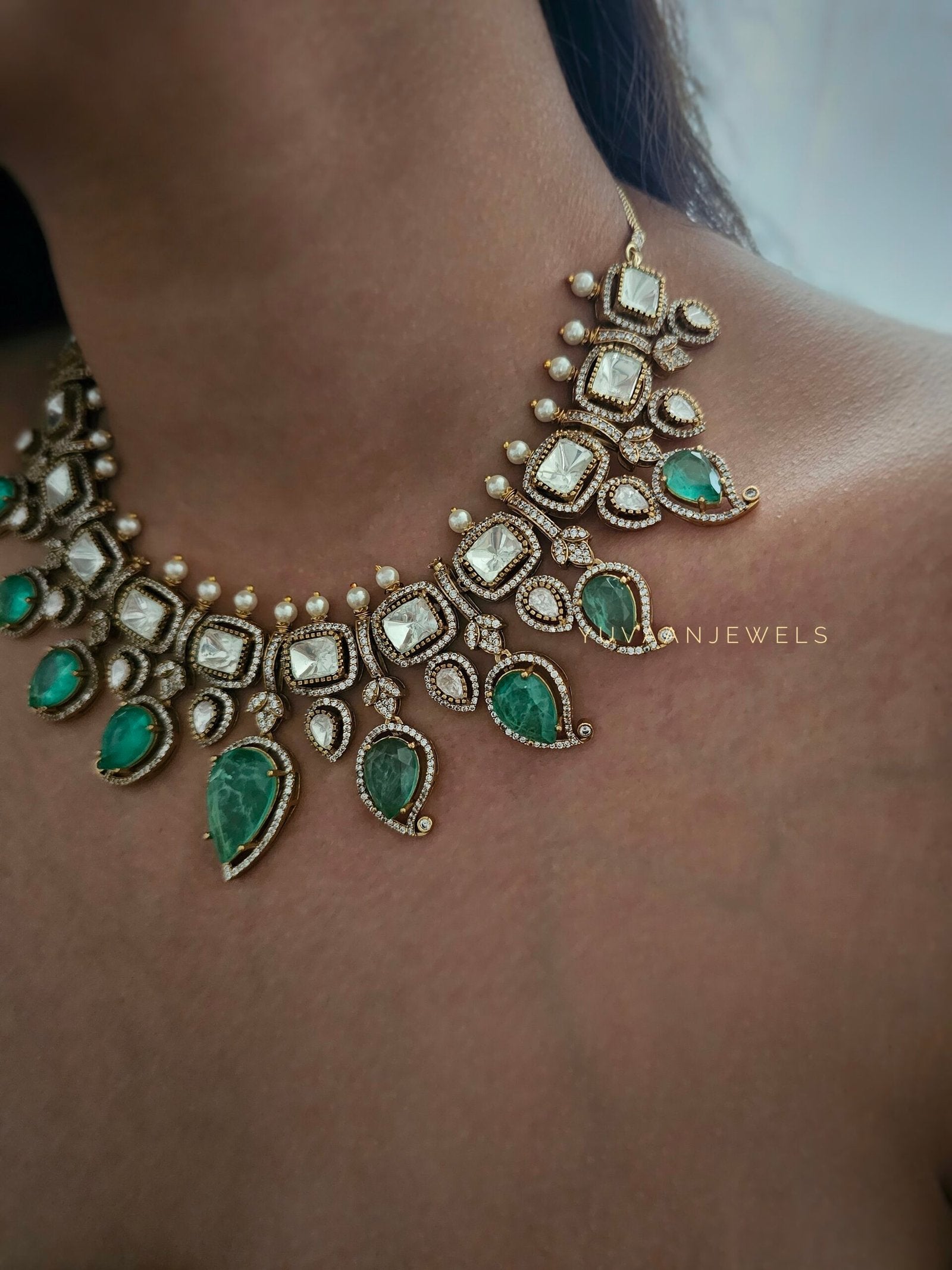 Maahika Quartz and Polki necklace