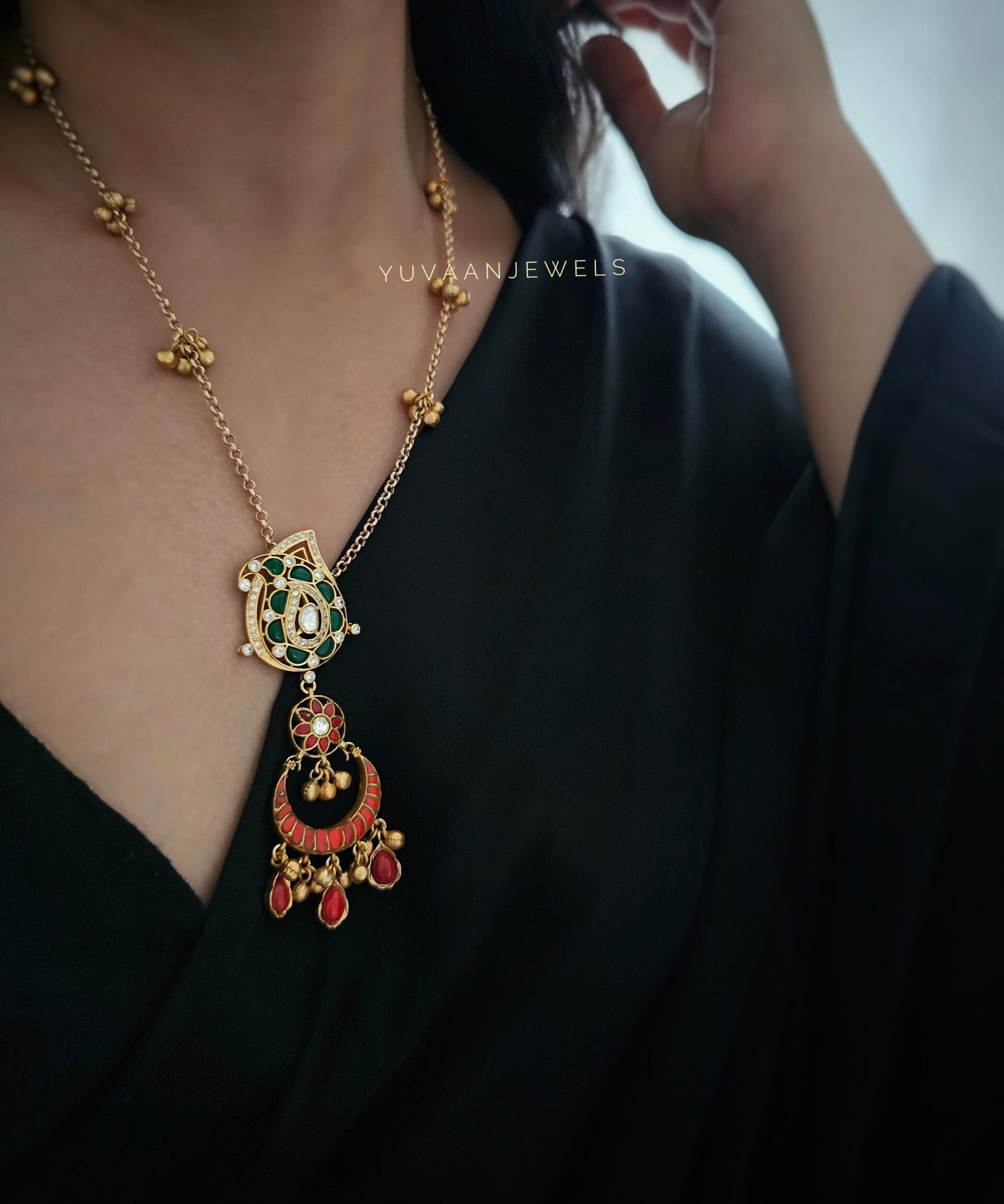 Pashmina Long polki necklace
