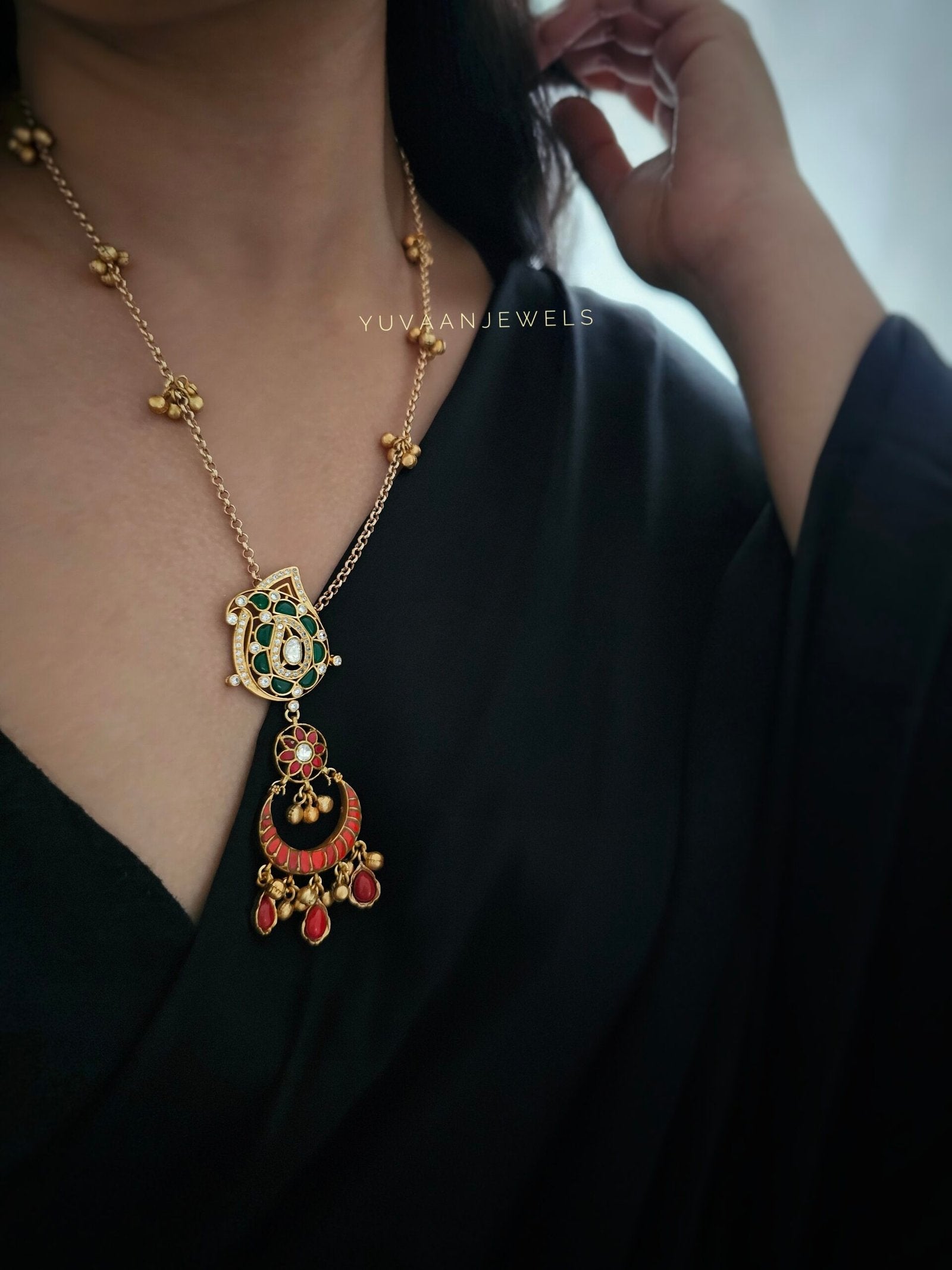 Pashmina Long polki necklace