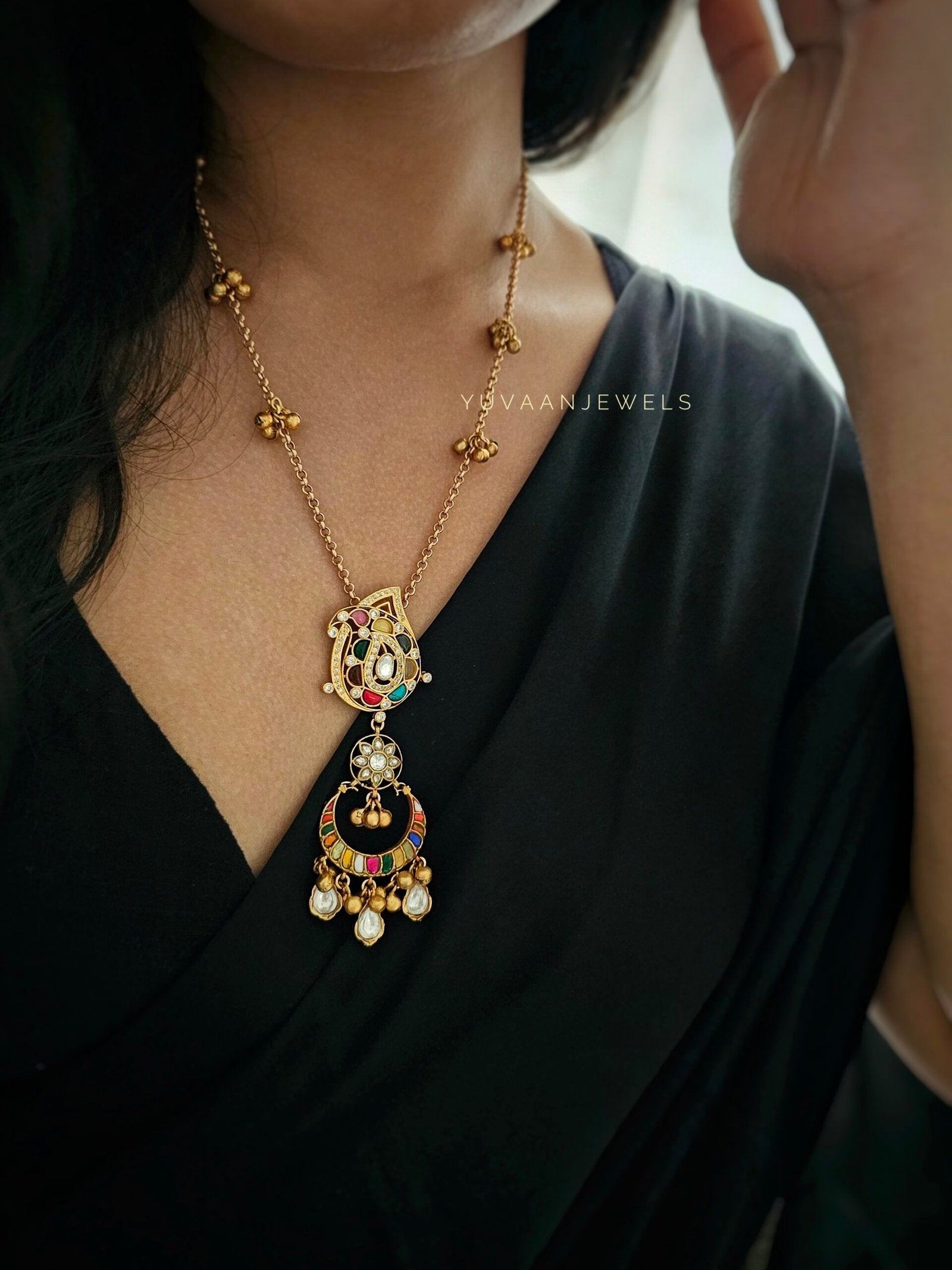 Pashmina Long polki necklace