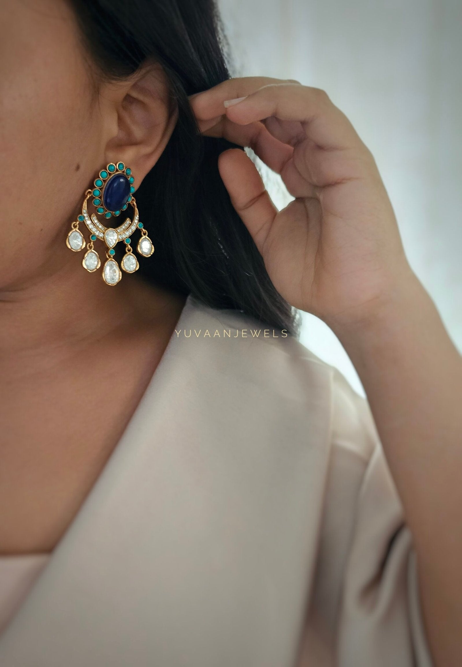 Roshni semi-precious stone & polki earings