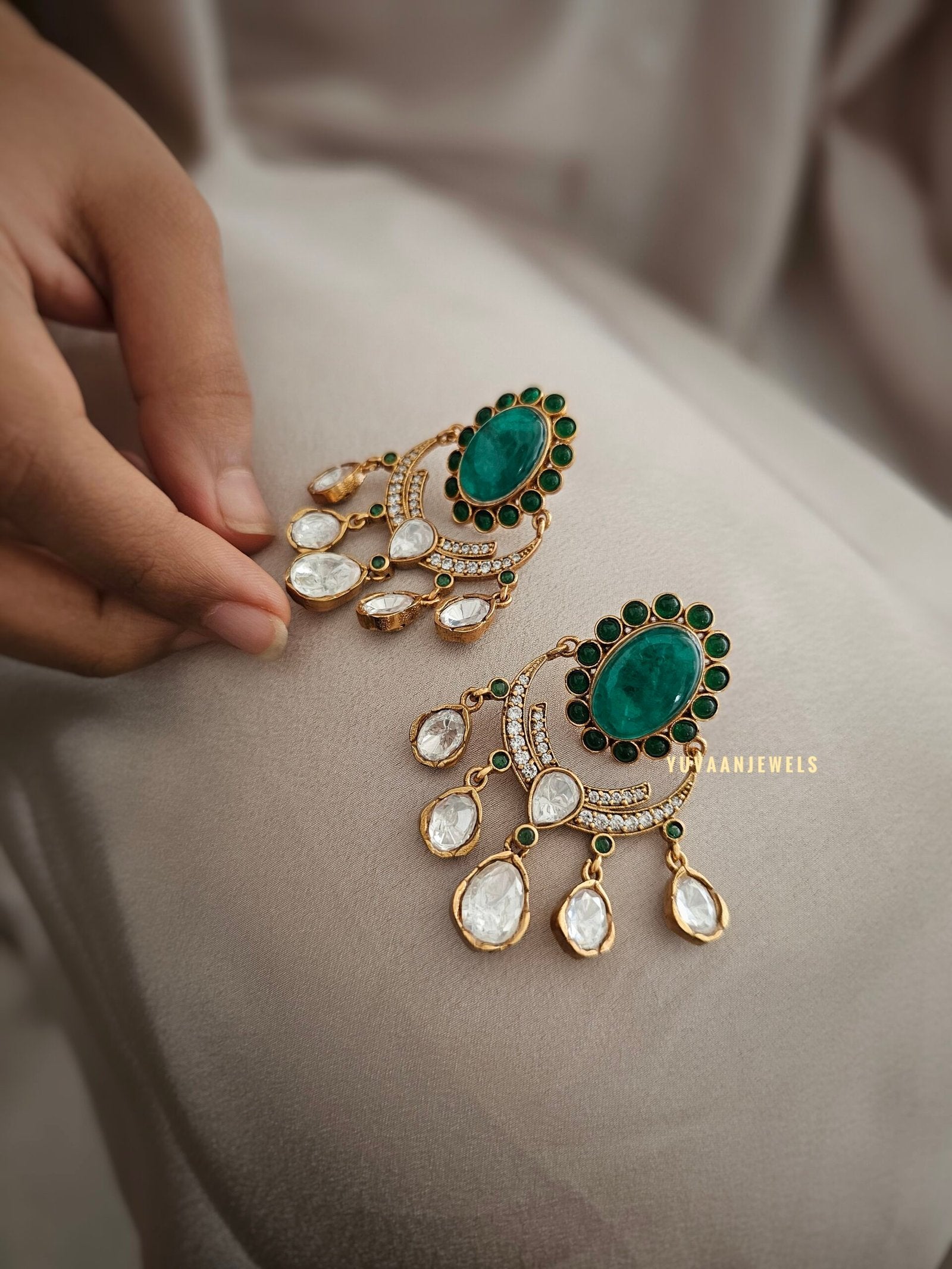 Roshni semi-precious stone & polki earings