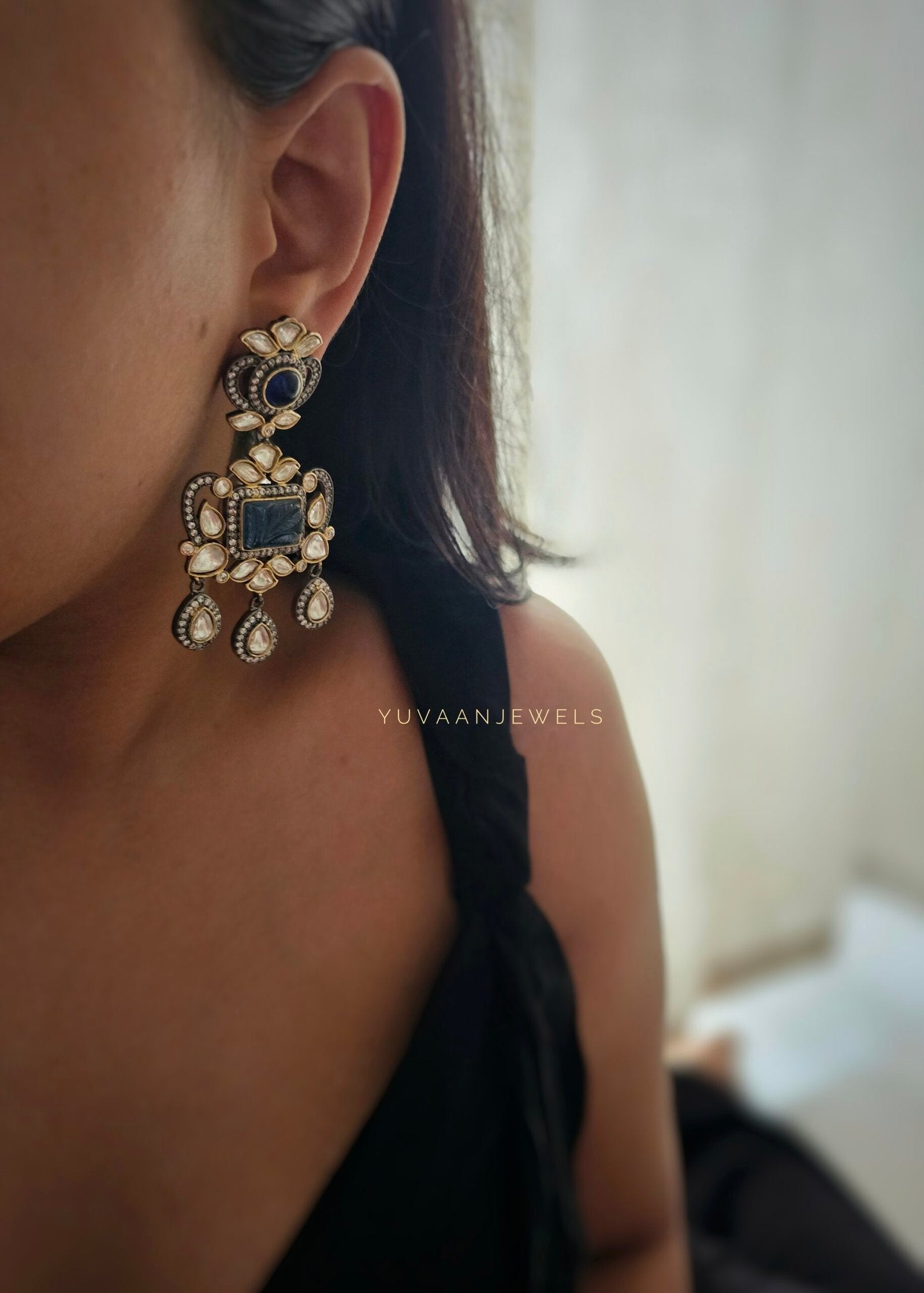 Palak Quartz stone & polki earings
