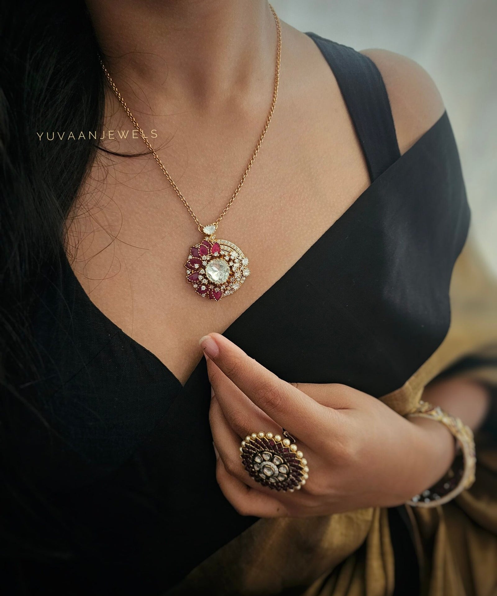 Botany Real Moissanite Polki necklace