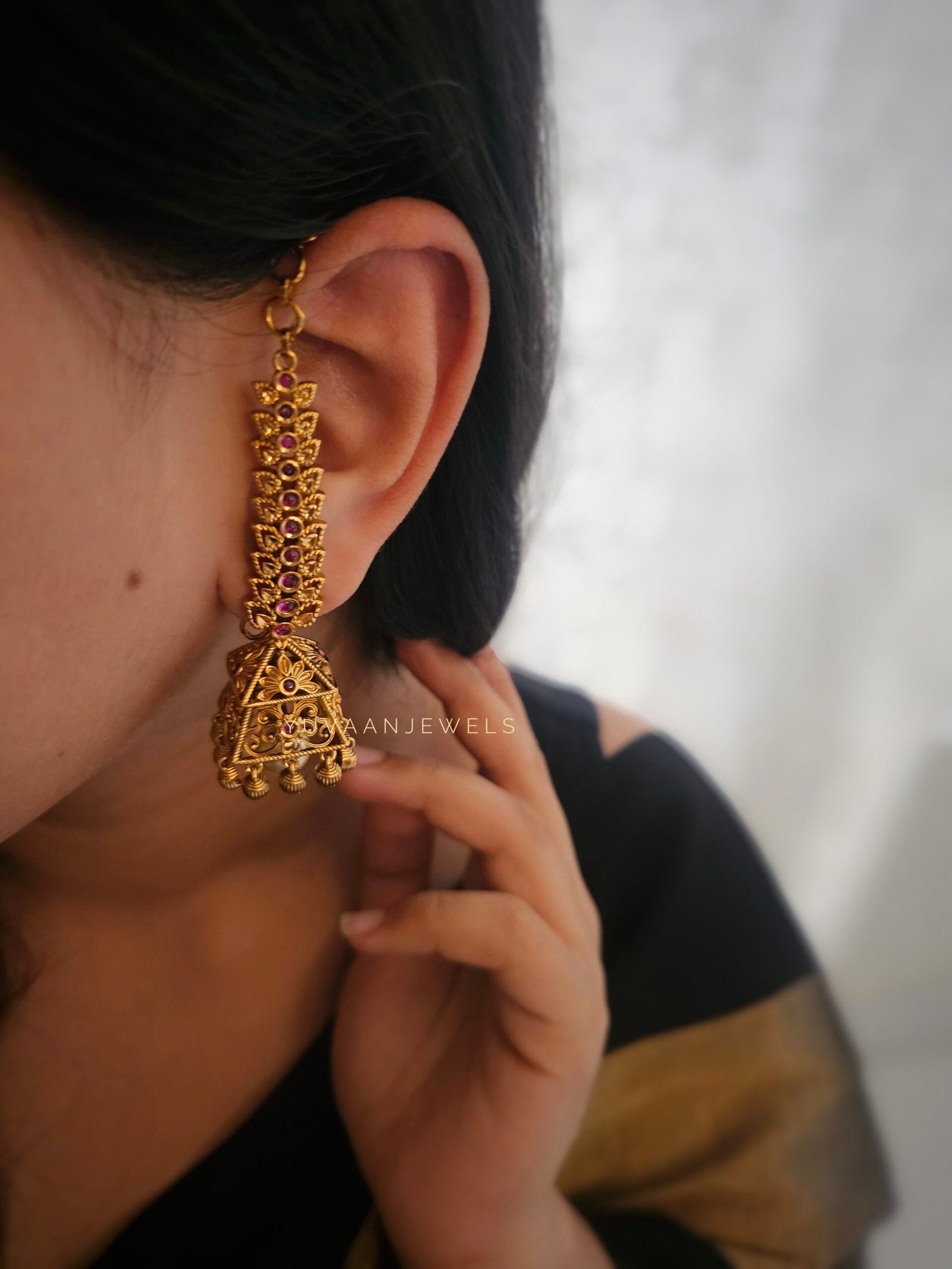 Niharika handcrafted gold jhumki