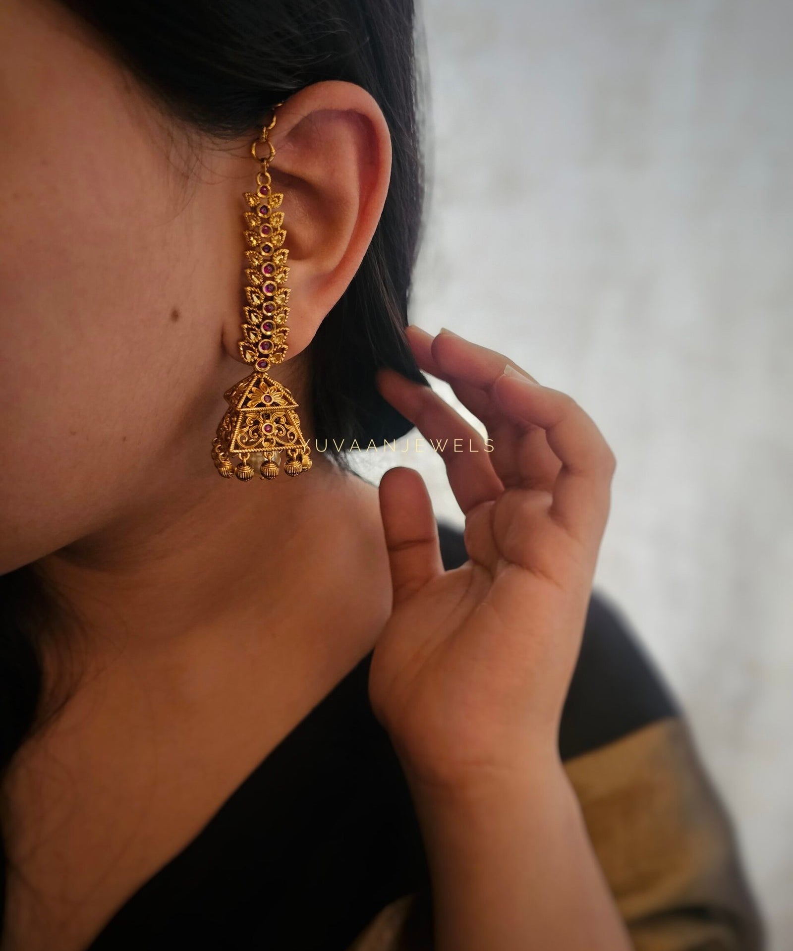 Niharika handcrafted gold jhumki