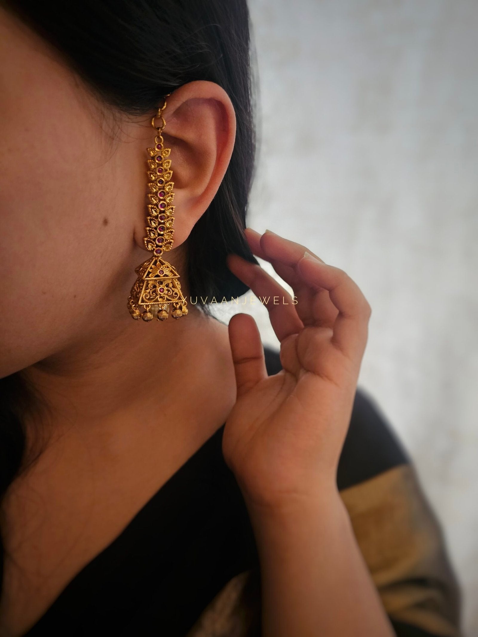 Niharika handcrafted gold jhumki