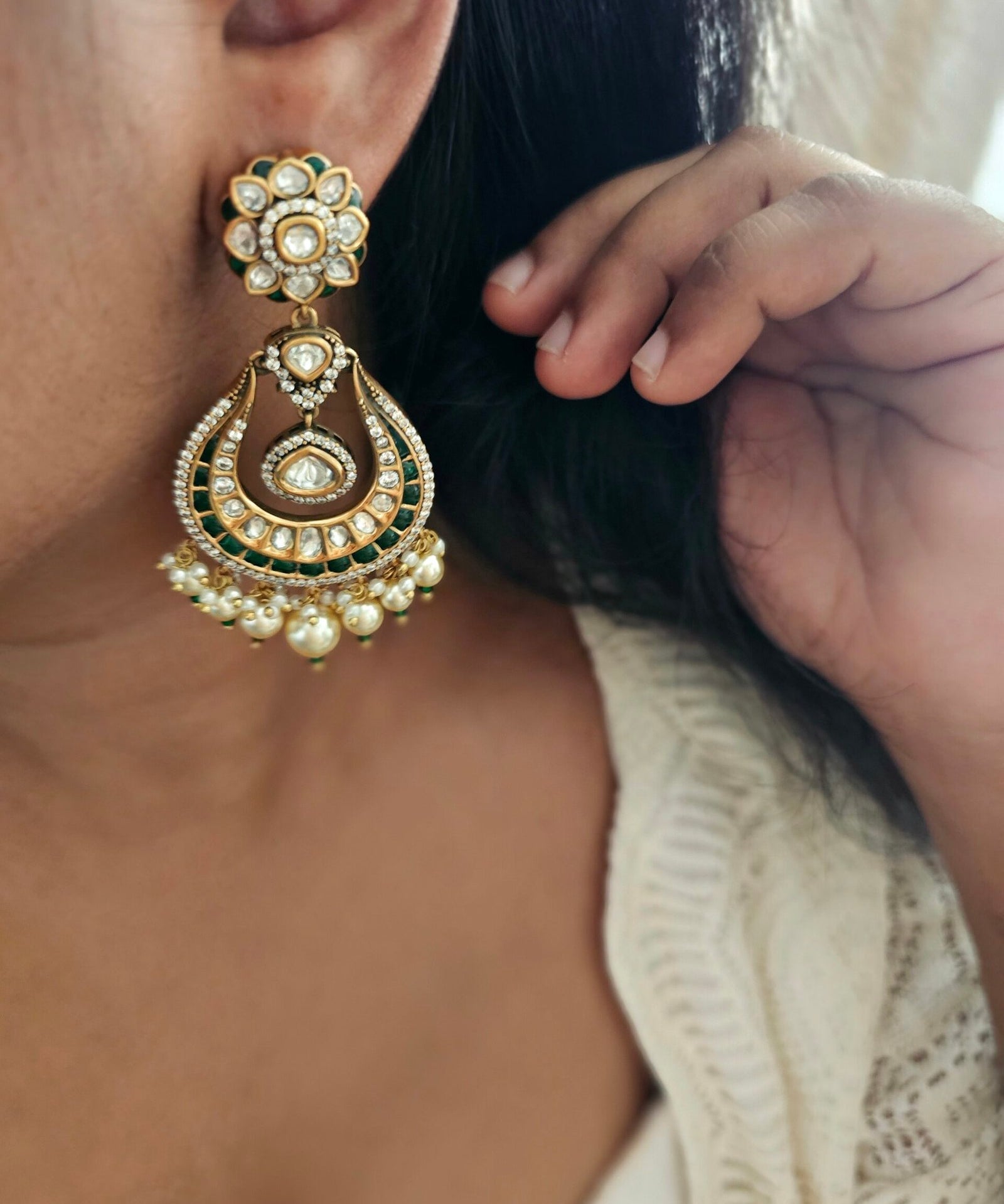Ruhi pearls and polki earrings