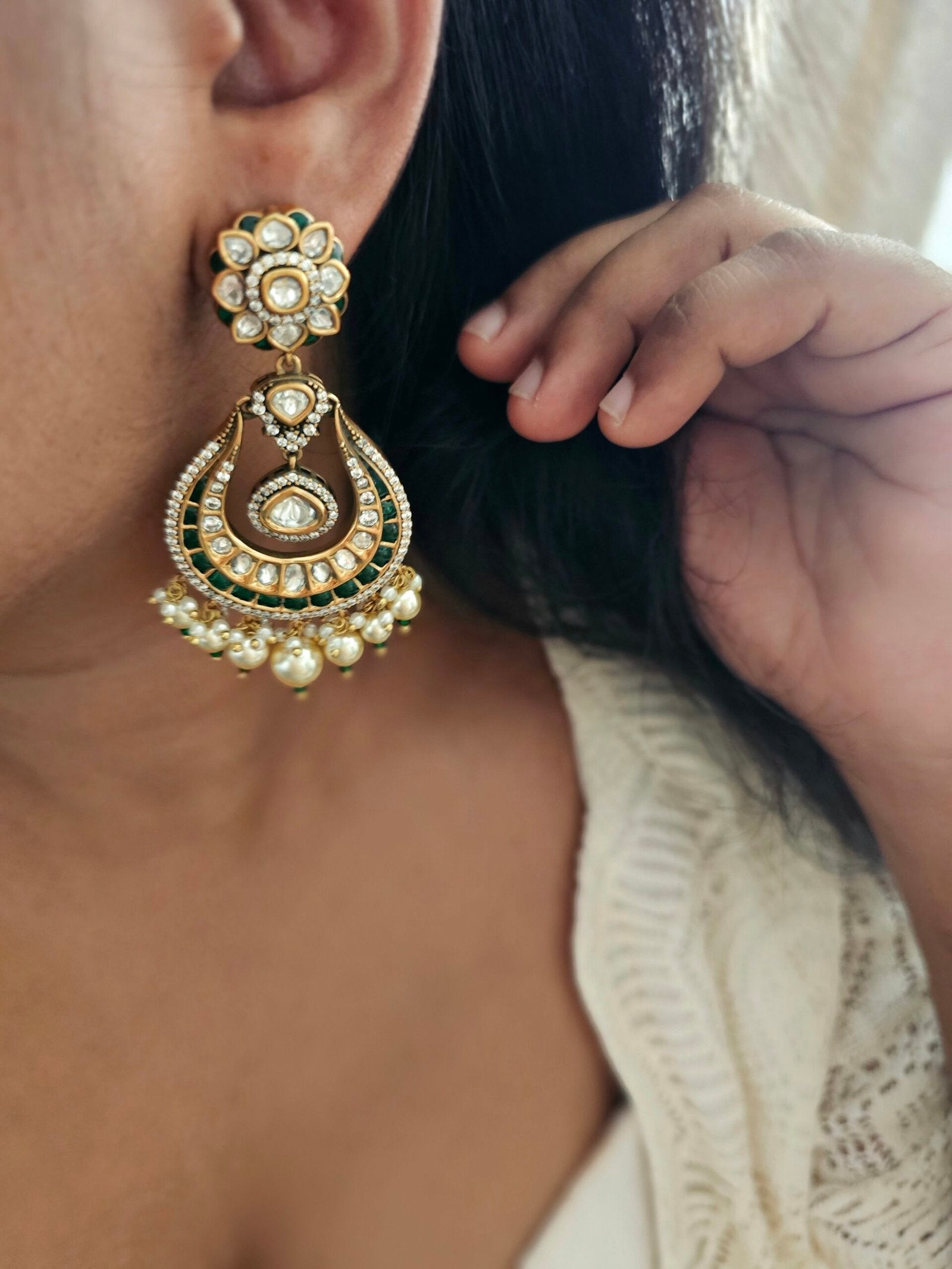Ruhi pearls and polki earrings