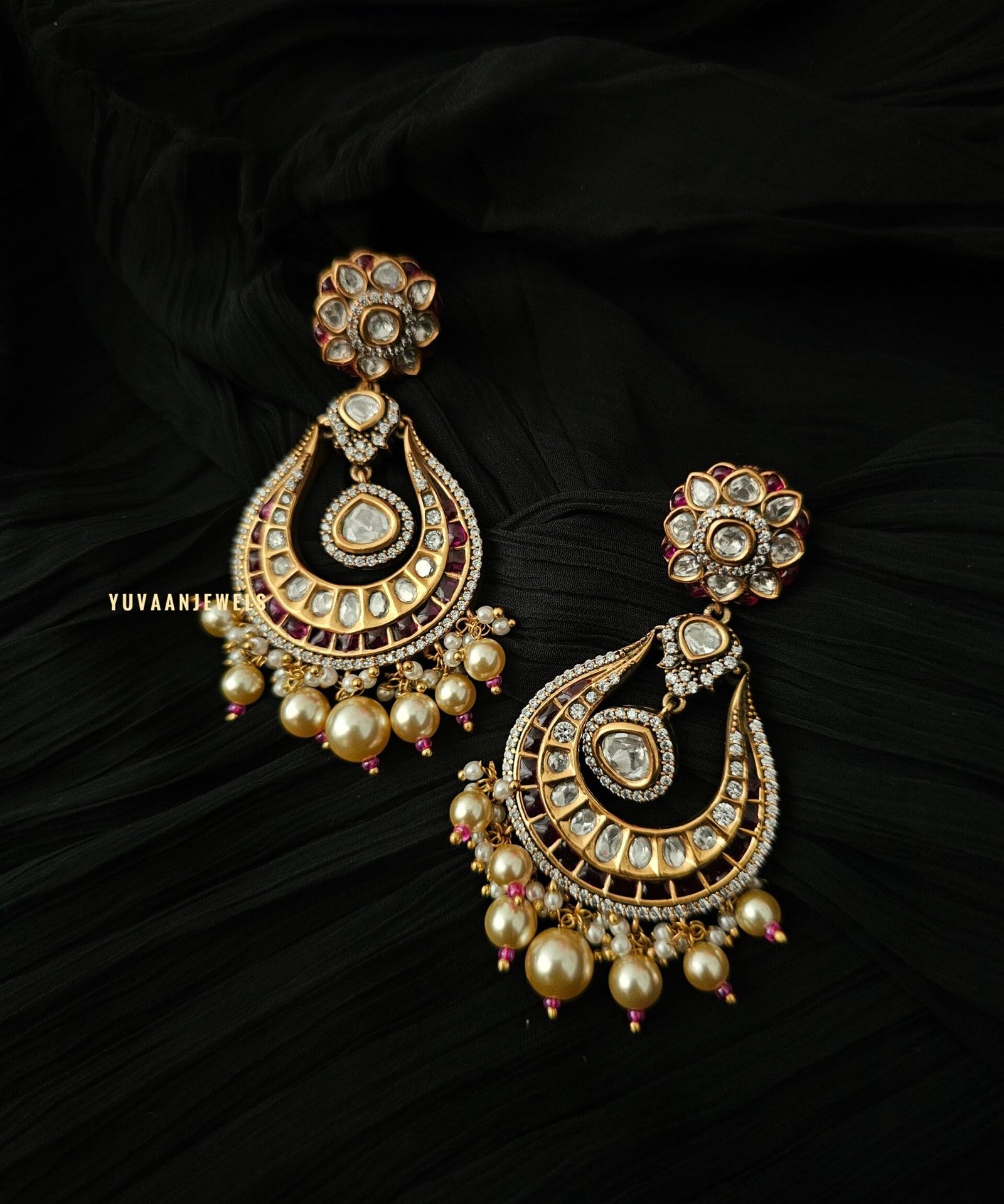 Ruhi pearls and polki earrings