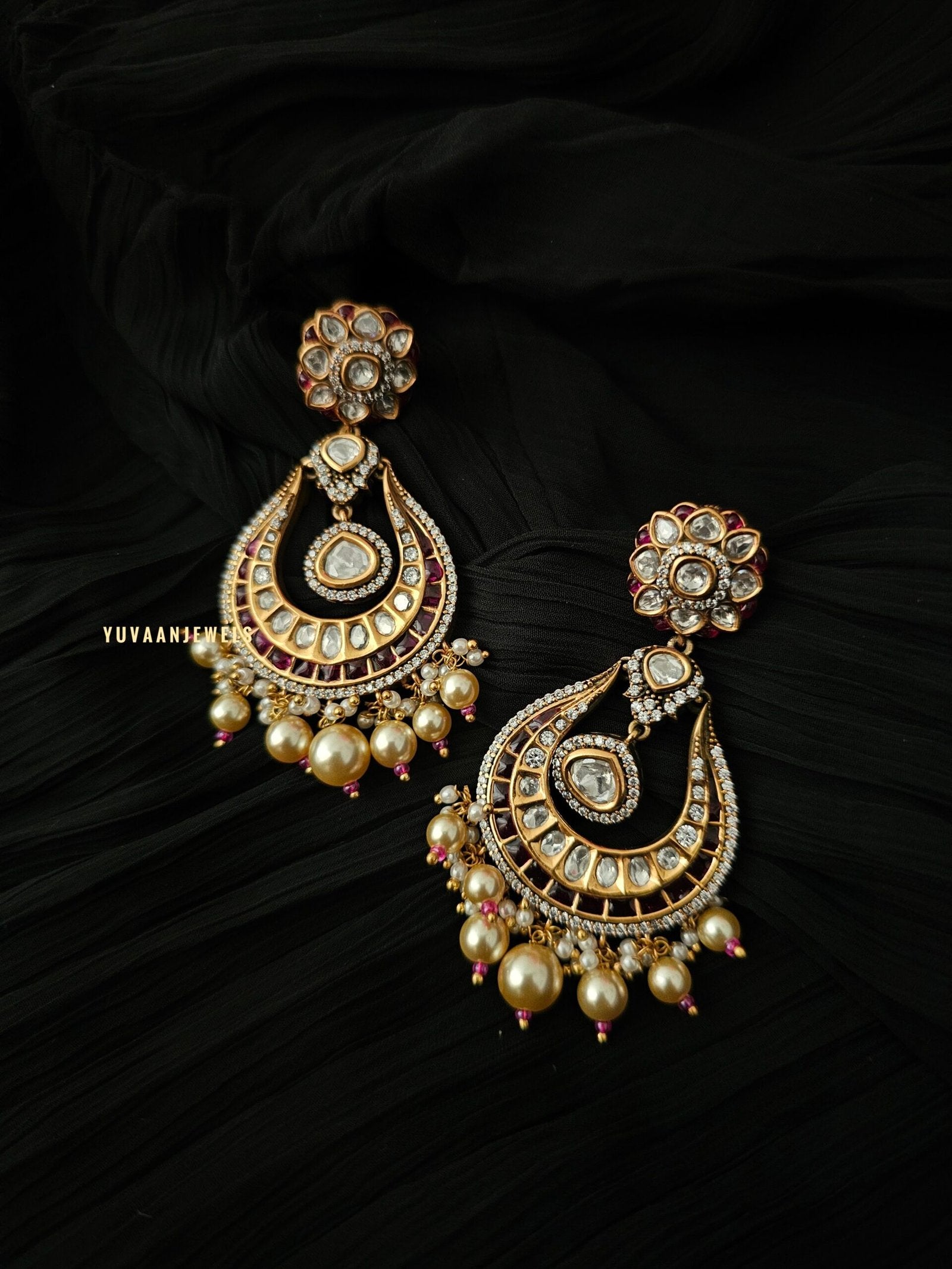 Ruhi pearls and polki earrings