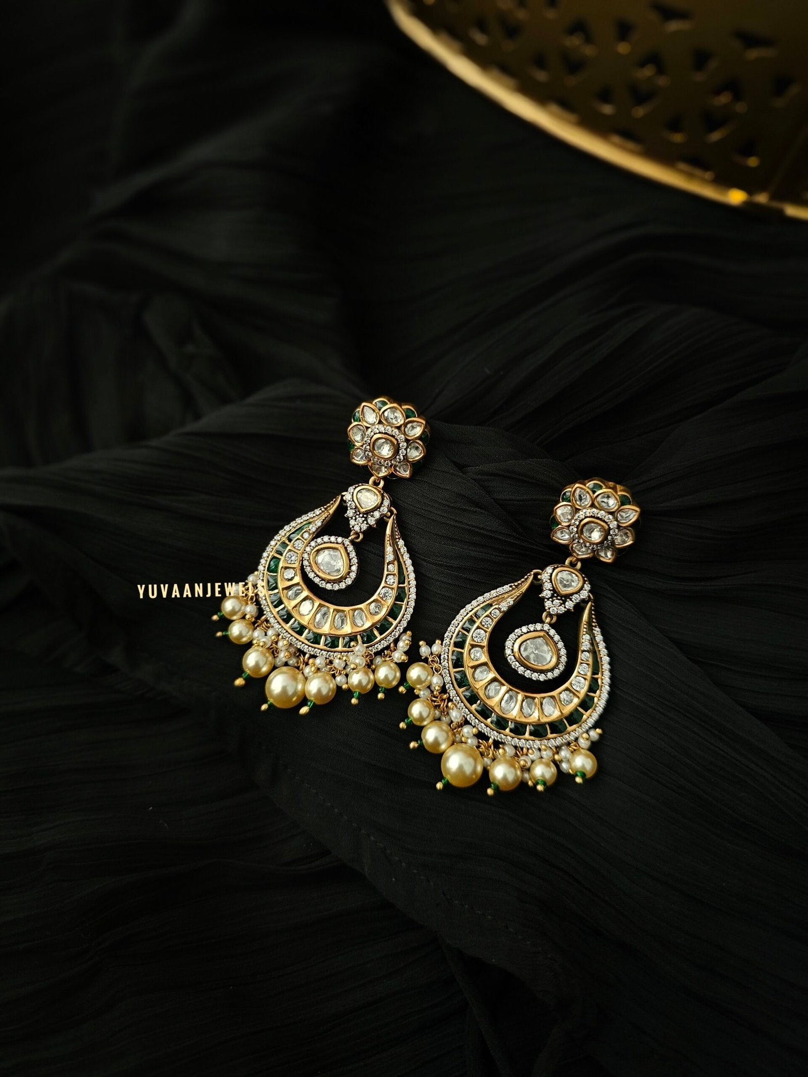 Ruhi pearls and polki earrings