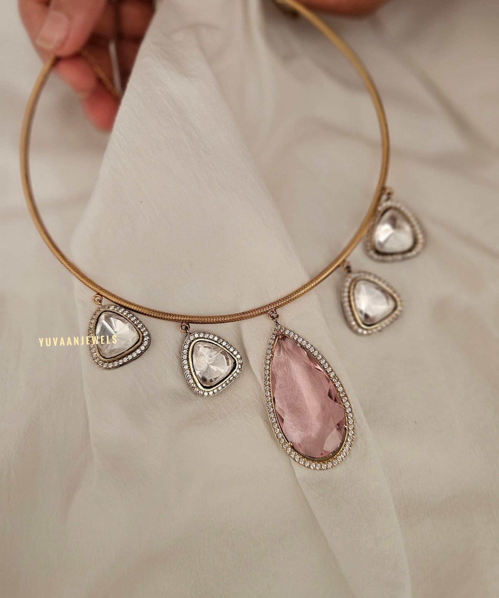 Disha Quartz and polki Hasli necklace