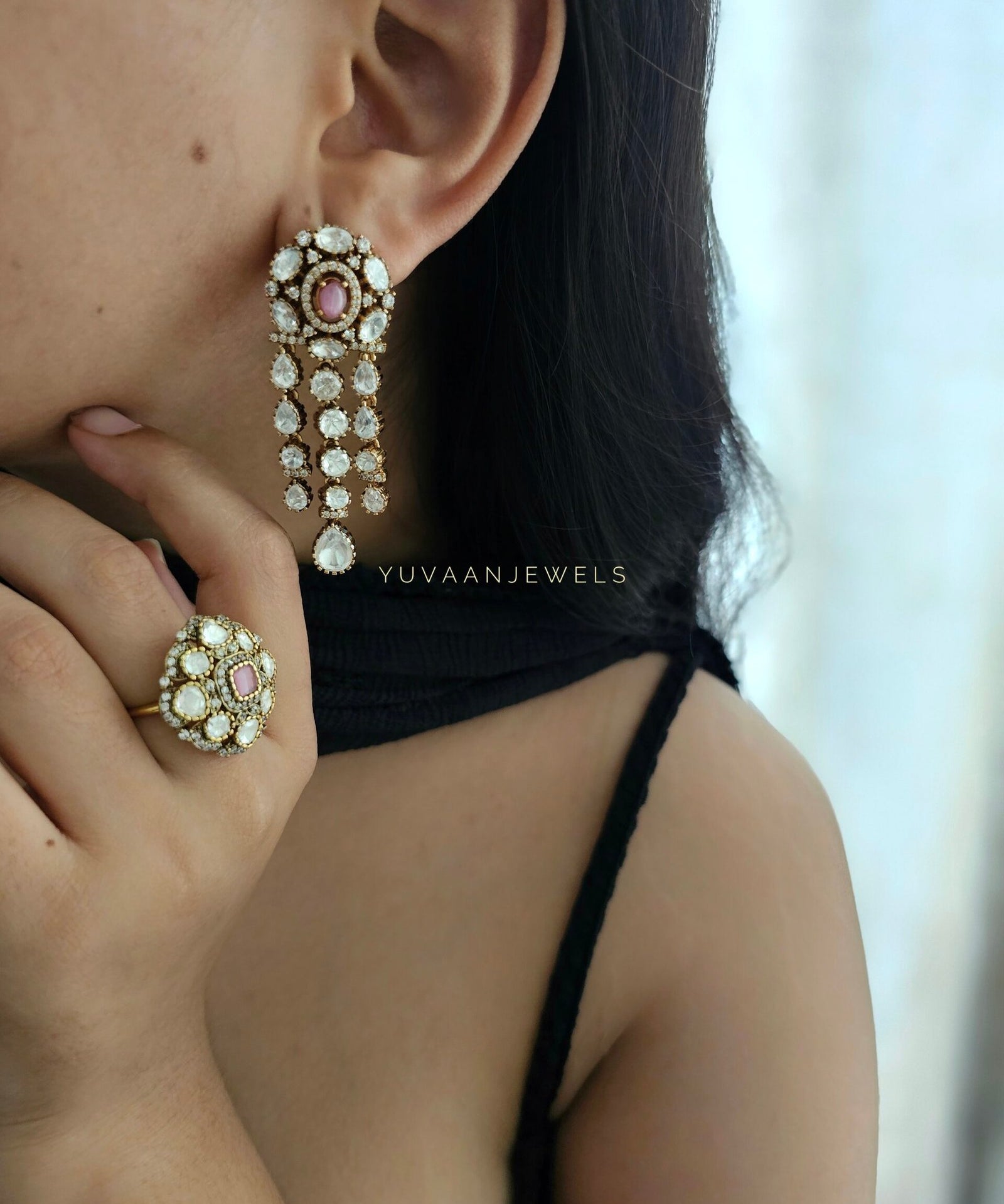 Tapsee Polki&Quartz Antique earings