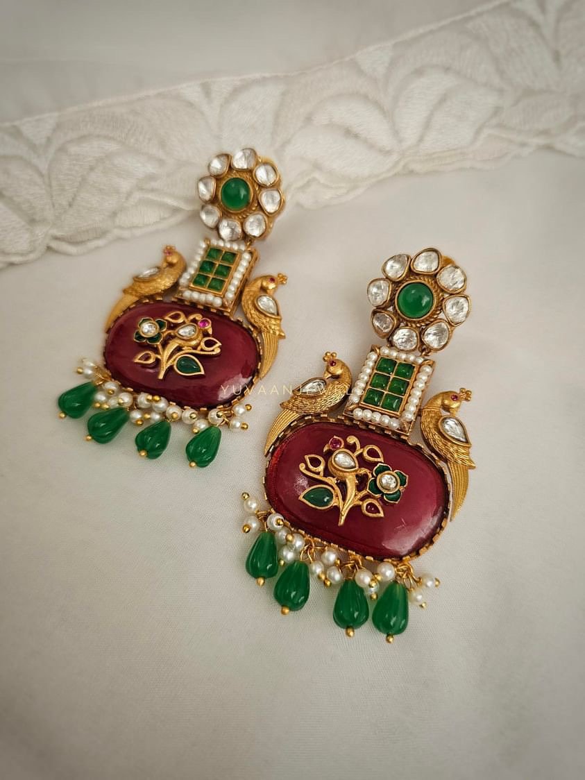 Pahel Raw stone and Polki earrings