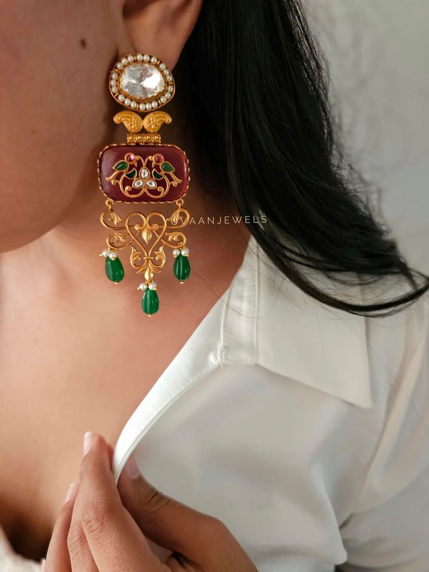 Prachi raw stone & Polki earrings