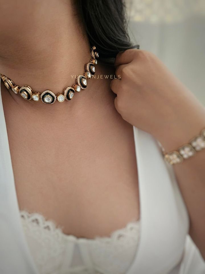 Leena Polki and Meena necklace