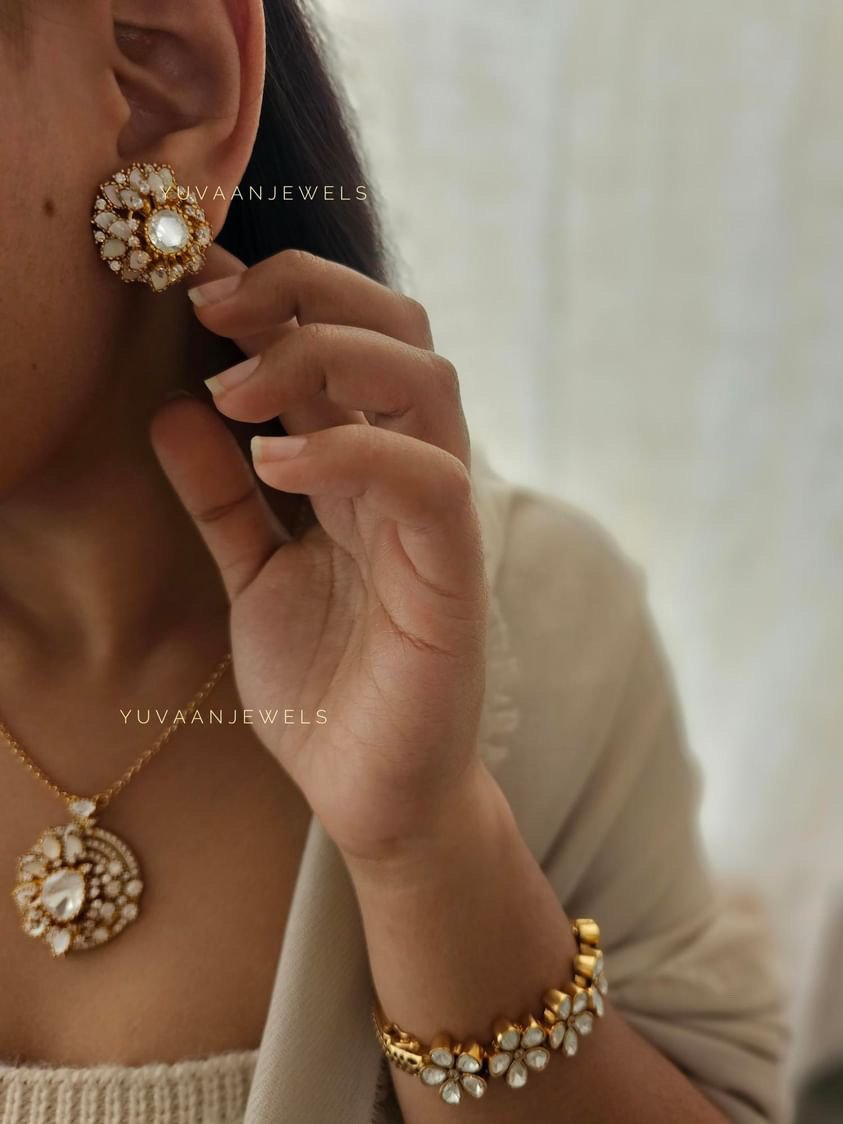 Botany Real Moissanite polki Long Necklace