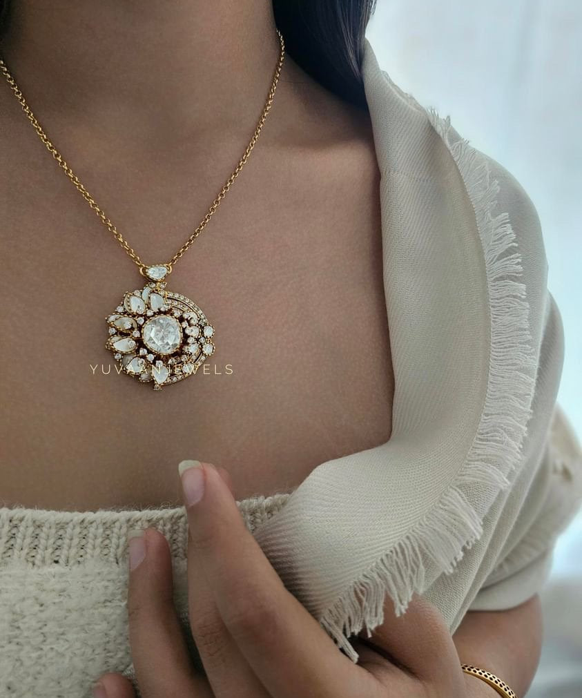Botany Real Moissanite polki Long Necklace