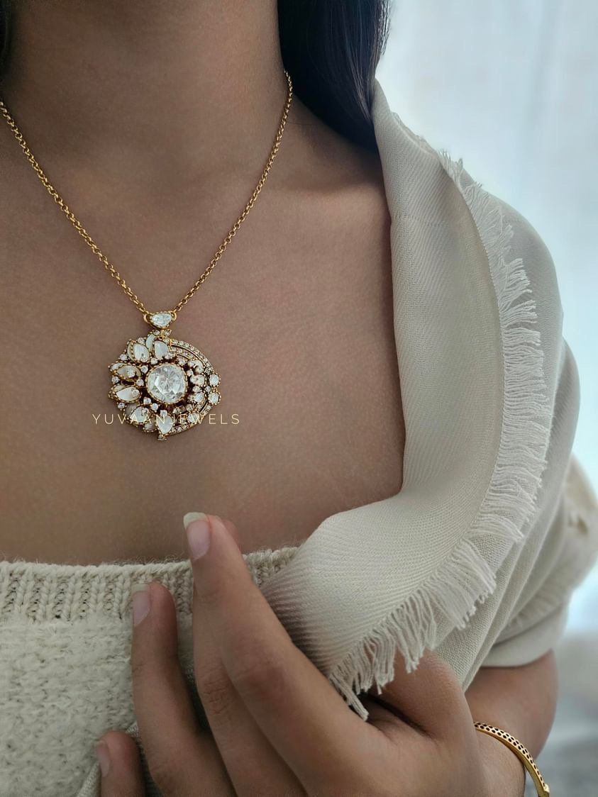 Botany Real Moissanite polki Long Necklace