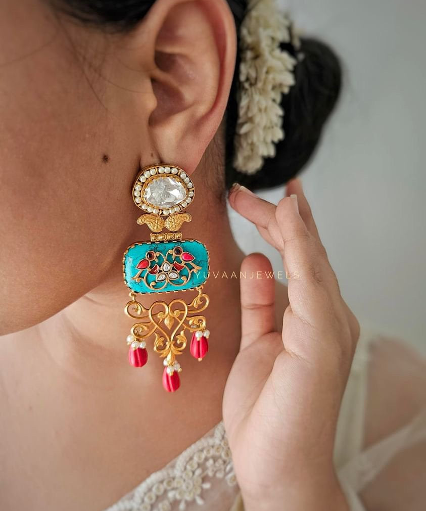 Prachi raw stone & Polki earrings