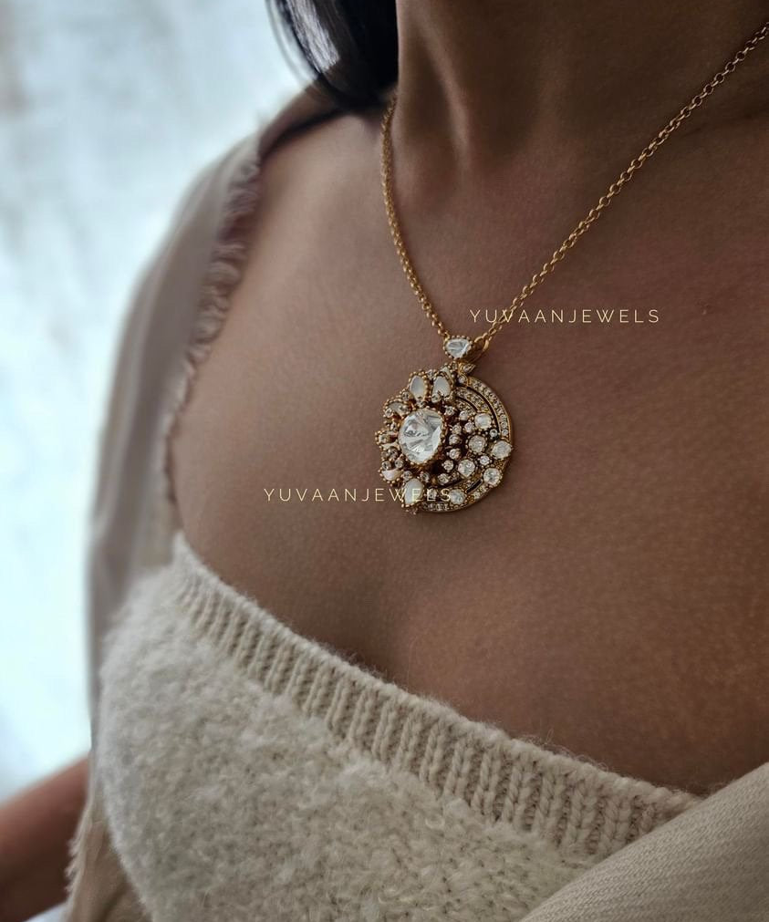 Botany Real Moissanite polki Long Necklace