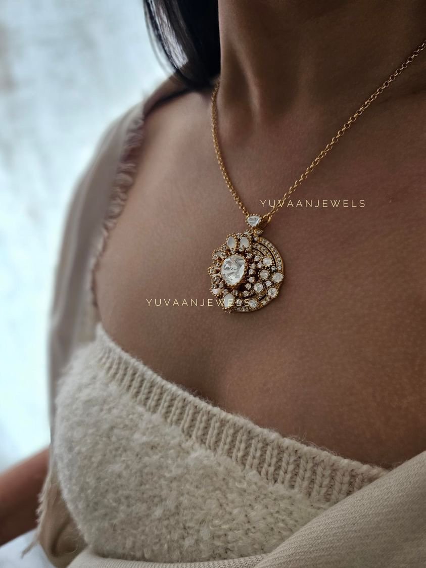 Botany Real Moissanite polki Long Necklace