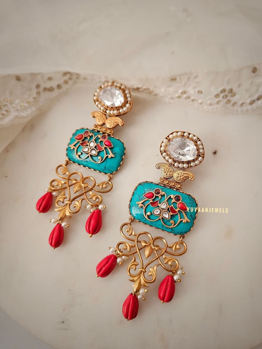 Prachi raw stone & Polki earrings