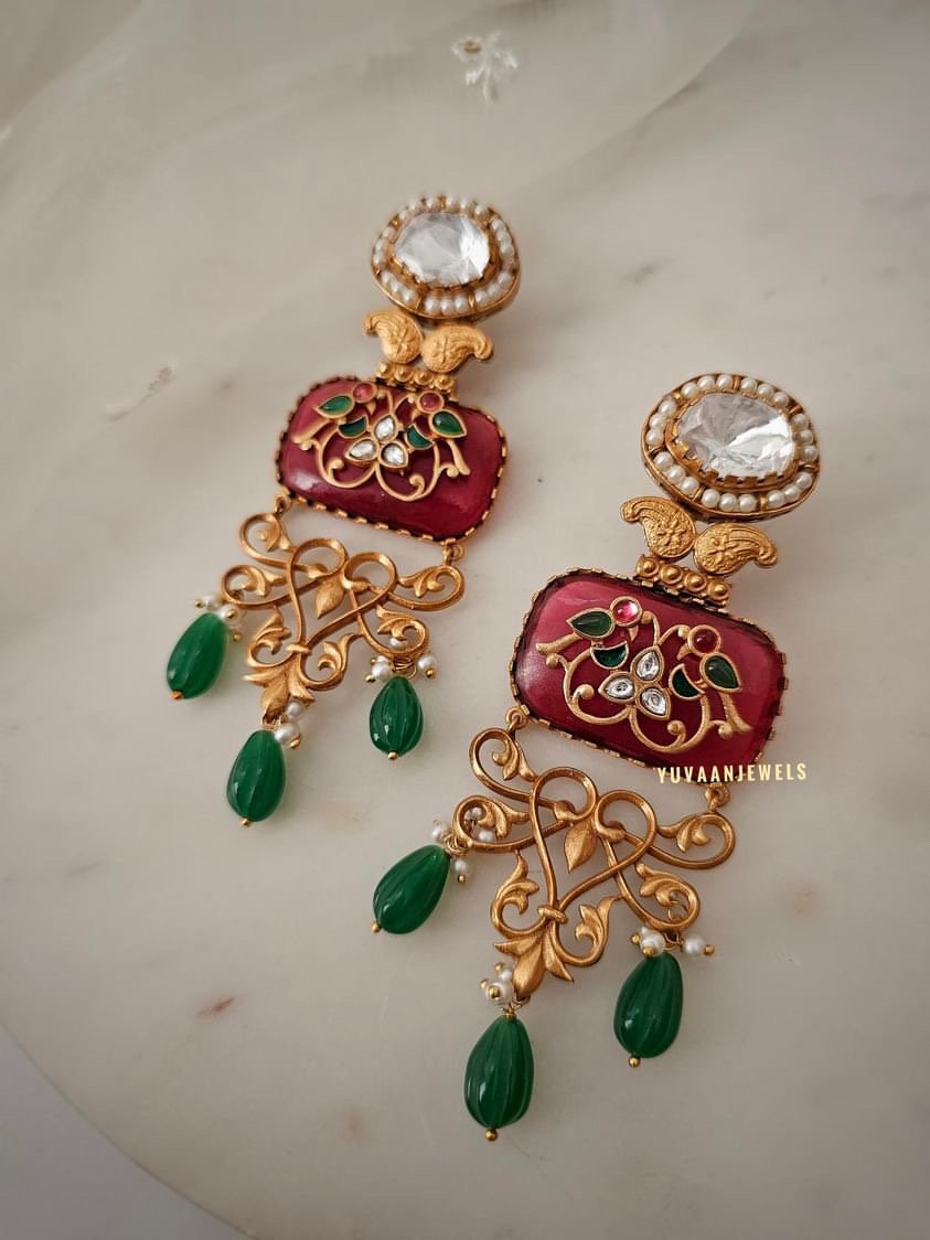 Prachi raw stone & Polki earrings