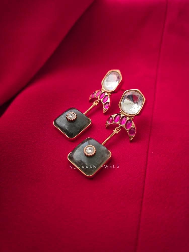 Aziza quartz and polki earrings